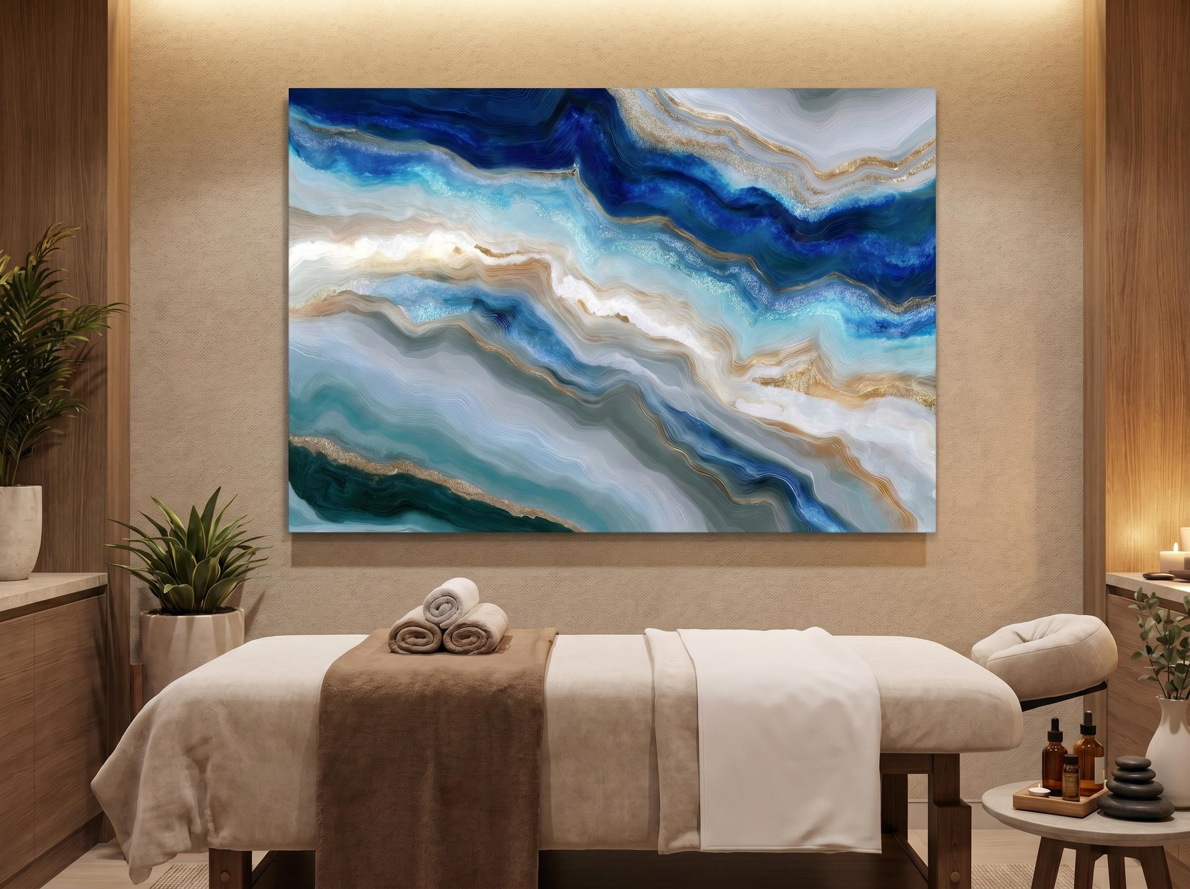 Aqua Navy Crystal AcrylGlass Wall Art, Luxury Spa and Wellness Clinic Decor