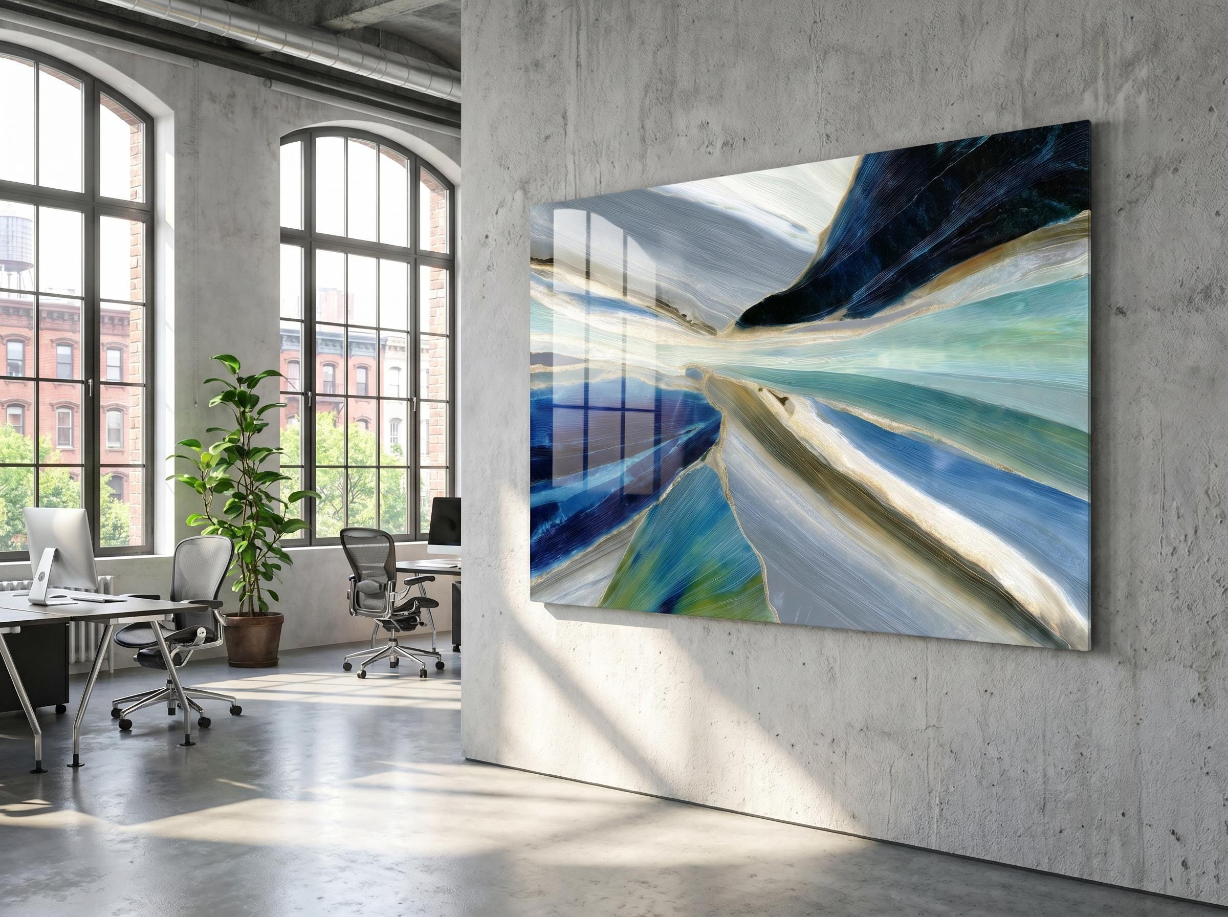 Azure Rift Crystal AcrylGlass Wall Art, Executive Office and Boardroom Decor