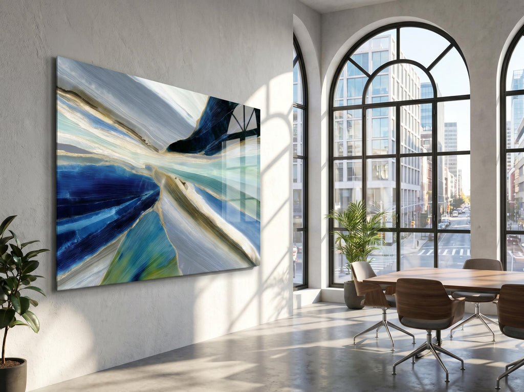Azure Rift Crystal AcrylGlass Wall Art, Executive Office and Boardroom Decor