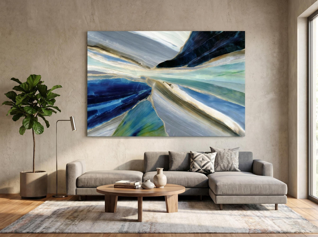Azure Rift Crystal AcrylGlass Wall Art, Executive Office and Boardroom Decor