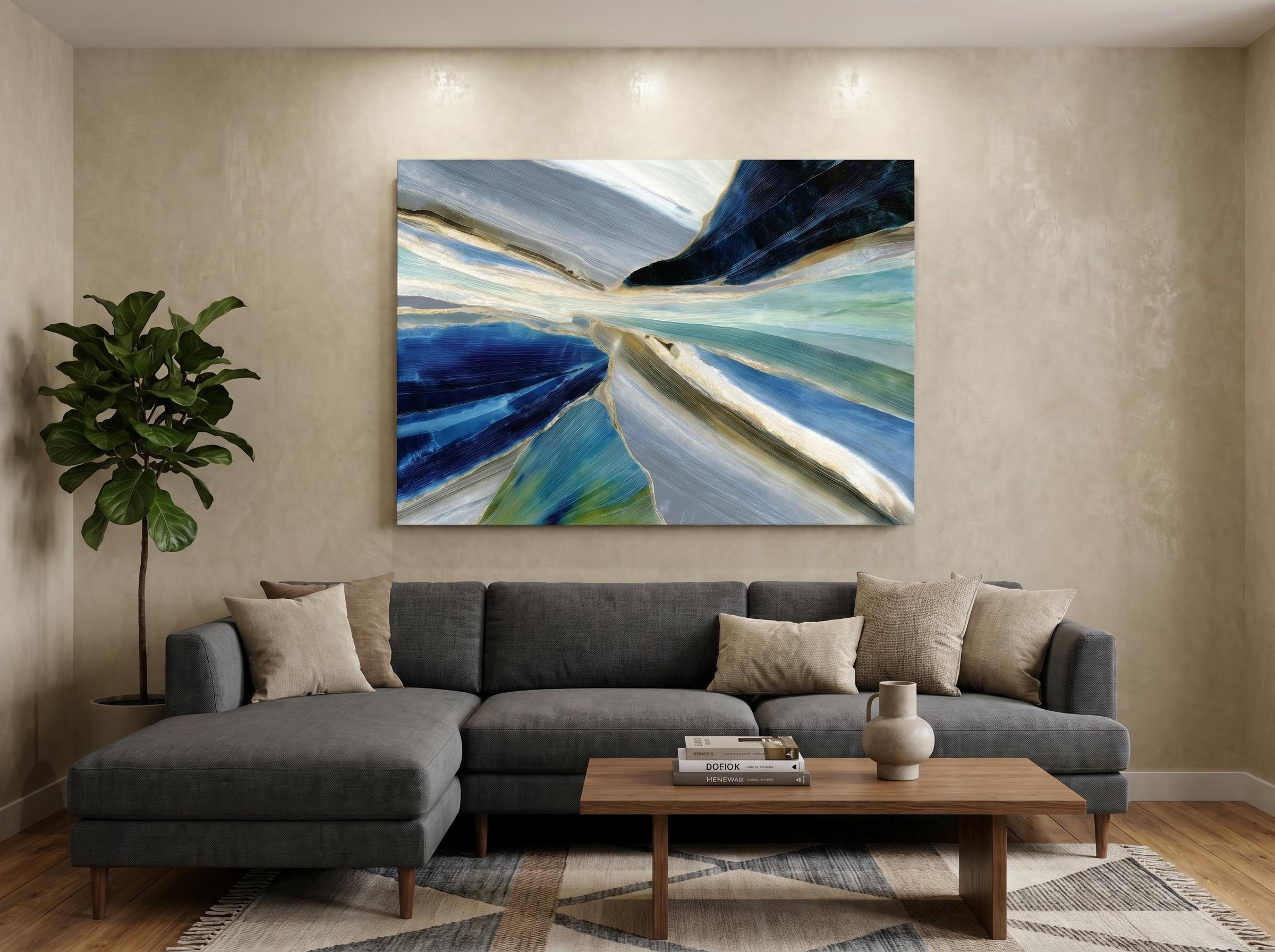 Azure Rift Crystal AcrylGlass Wall Art, Executive Office and Boardroom Decor