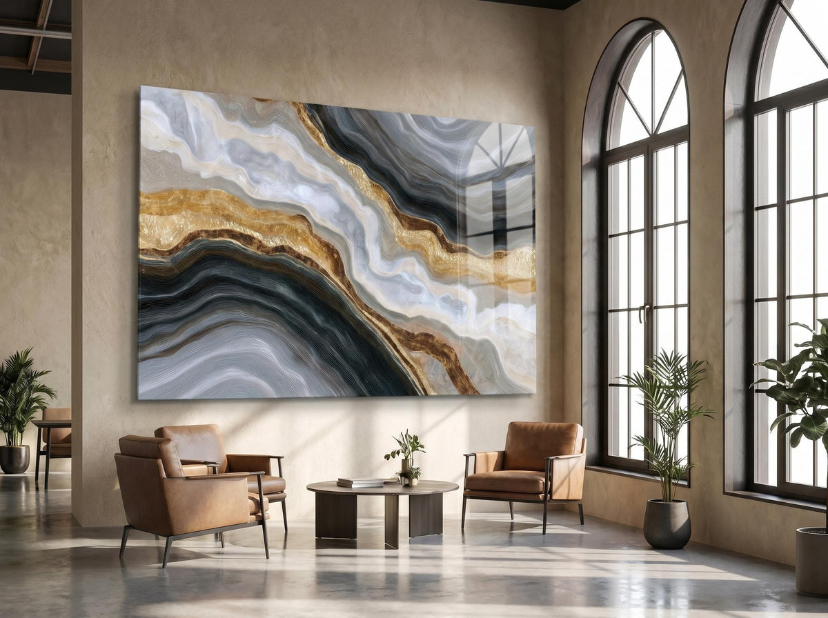 Onyx Pearl Strata Crystal AcrylGlass Wall Art, Executive Office and Boardroom Decor