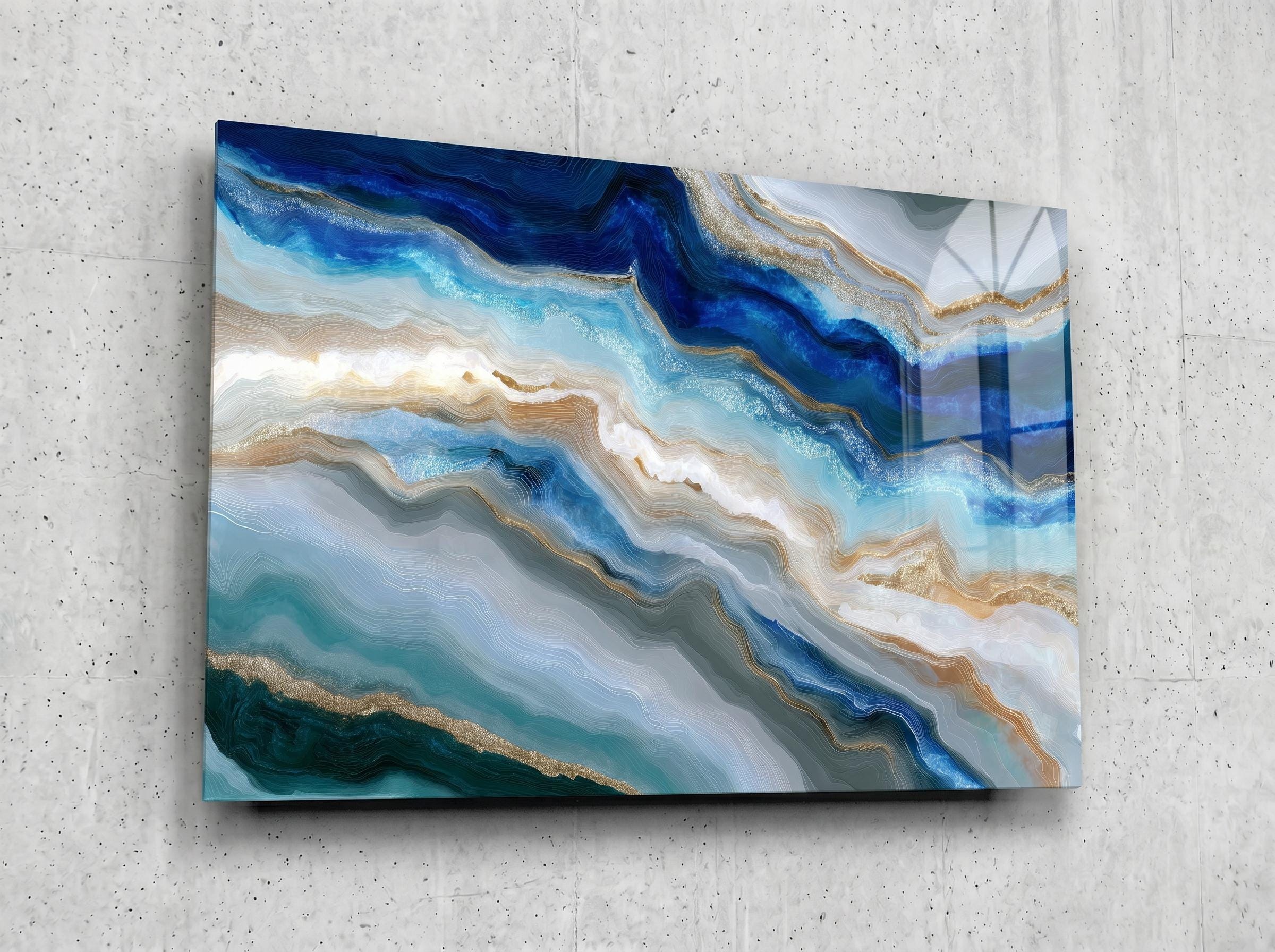 Aqua Navy Crystal AcrylGlass Wall Art, Luxury Spa and Wellness Clinic Decor