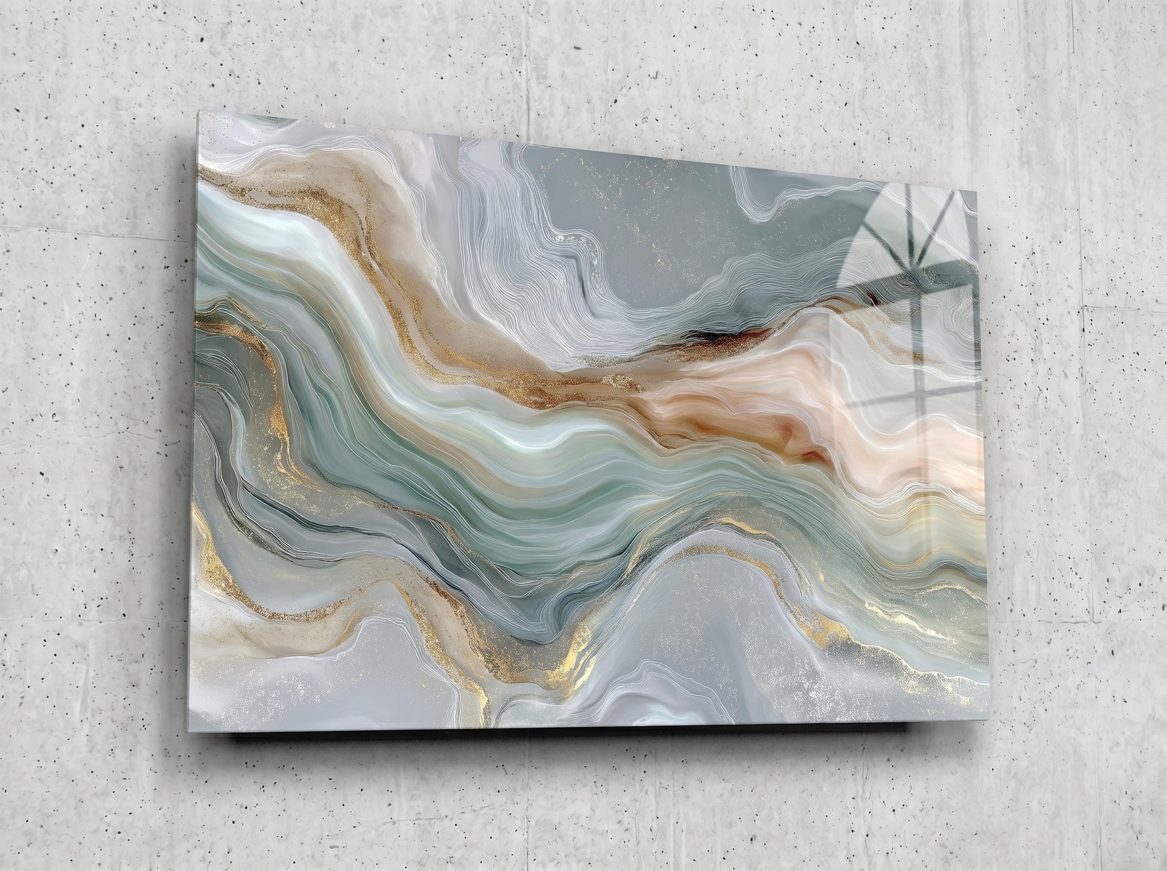 Sage Aqua Crystal AcrylGlass Wall Art, Dental Boutique and Wellness Clinic Decor