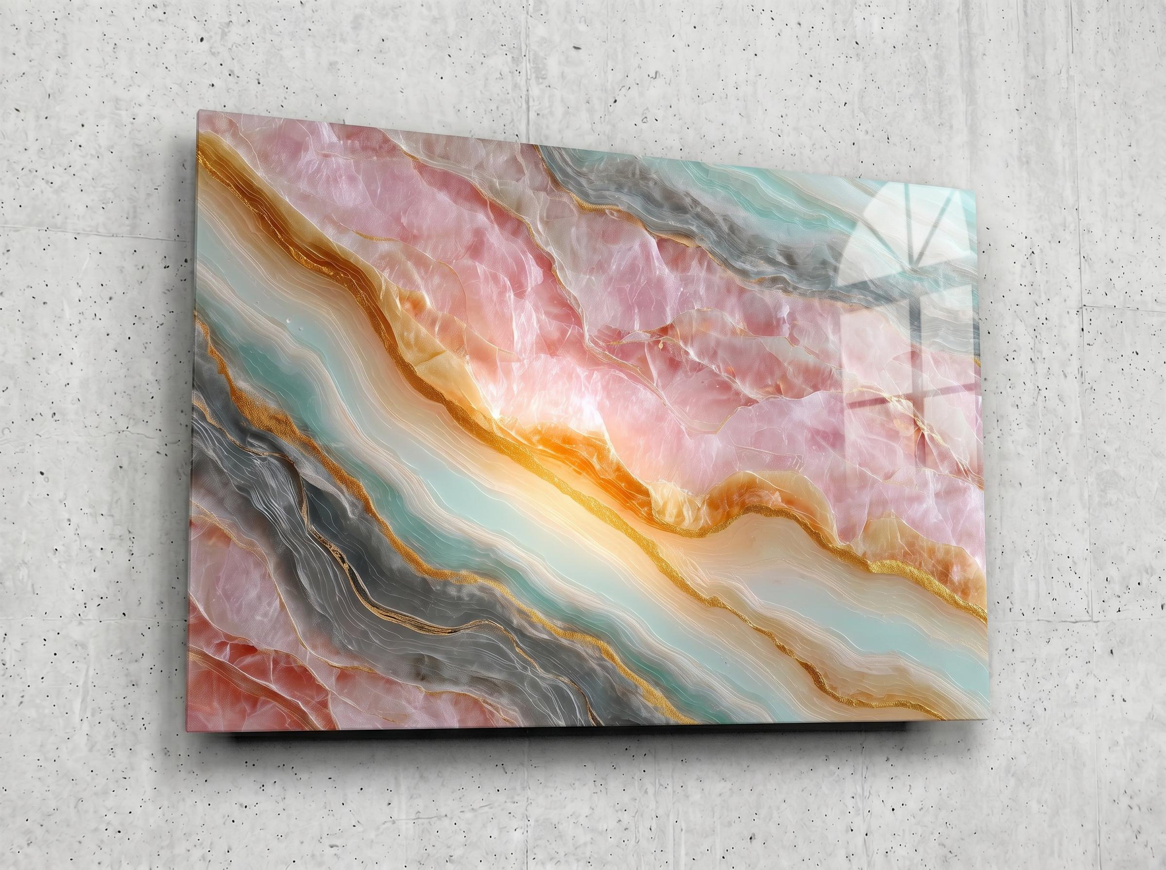 Blush Aqua Meridian Crystal AcrylGlass Wall Art, MedSpa and Beauty Clinic Decor