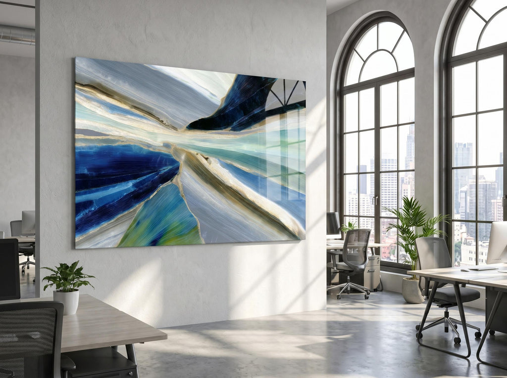 Azure Rift Crystal AcrylGlass Wall Art, Executive Office and Boardroom Decor