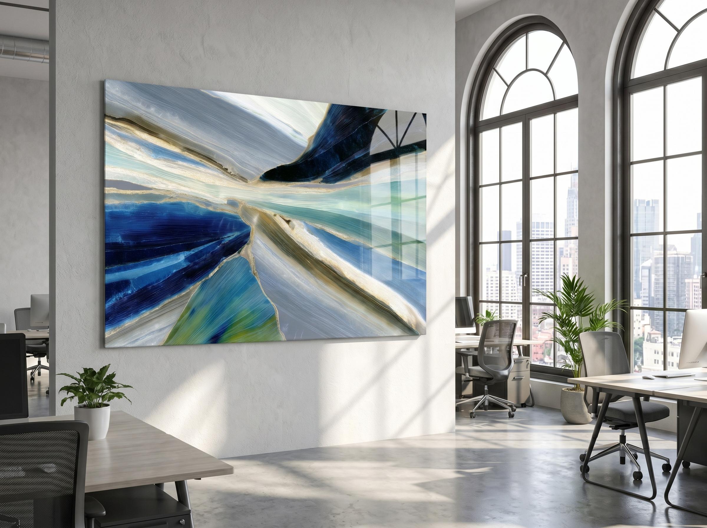 Azure Rift Crystal AcrylGlass Wall Art, Executive Office and Boardroom Decor
