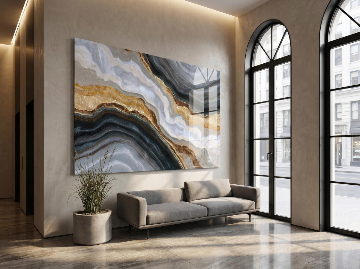 Onyx Pearl Strata Crystal AcrylGlass Wall Art, Executive Office and Boardroom Decor