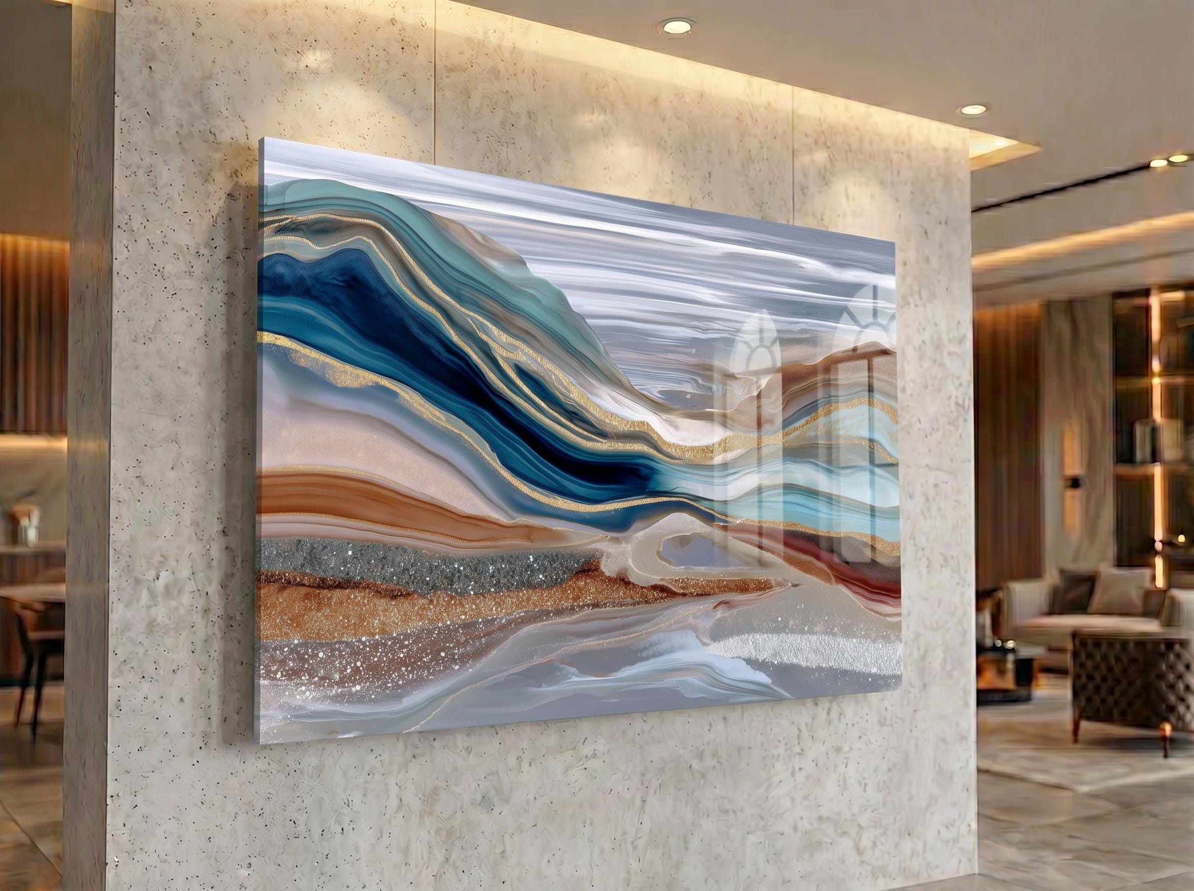 Navy Champagne Crystal AcrylGlass Wall Art, Executive Office and Boardroom Decor