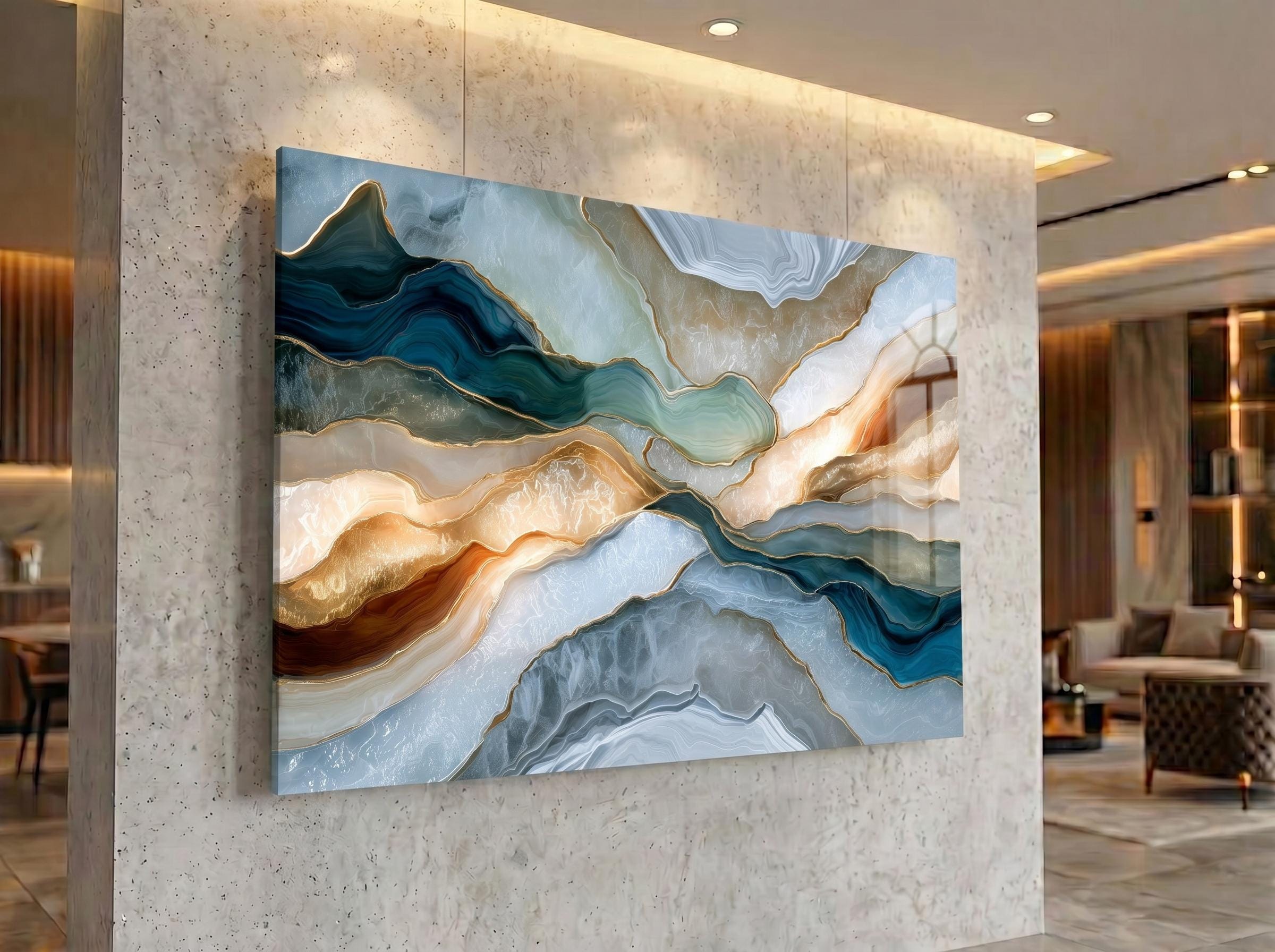 Navy Gold Agate Crystal AcrylGlass Wall Art, Executive Office and Boardroom Decor