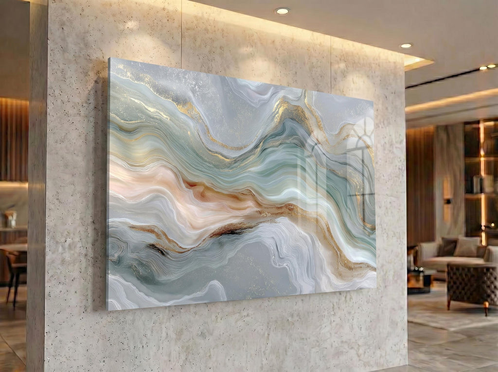 Sage Aqua Crystal AcrylGlass Wall Art, Dental Boutique and Wellness Clinic Decor