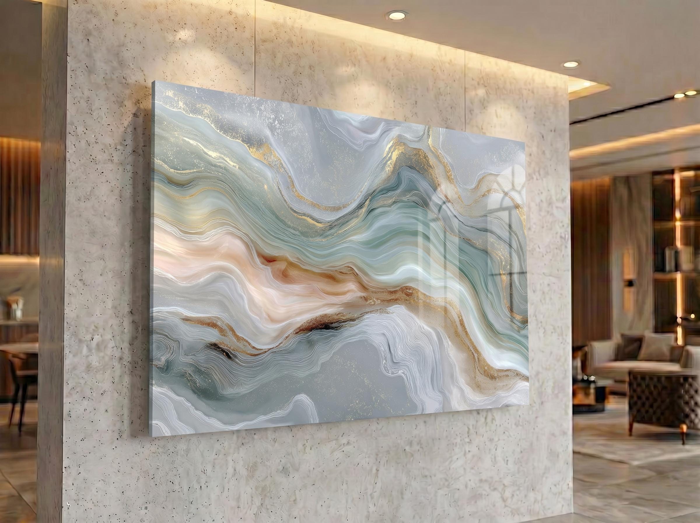 Sage Aqua Crystal AcrylGlass Wall Art, Dental Boutique and Wellness Clinic Decor
