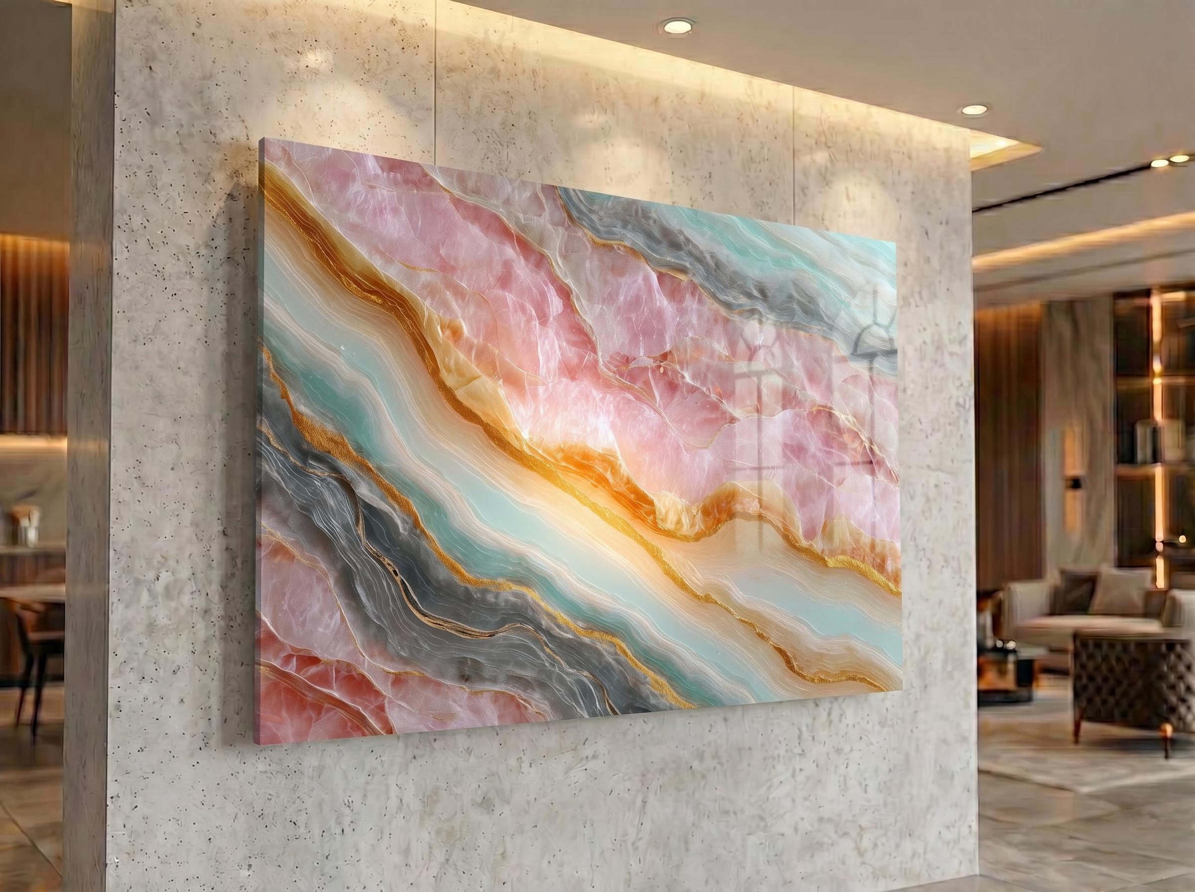 Blush Aqua Meridian Crystal AcrylGlass Wall Art, MedSpa and Beauty Clinic Decor
