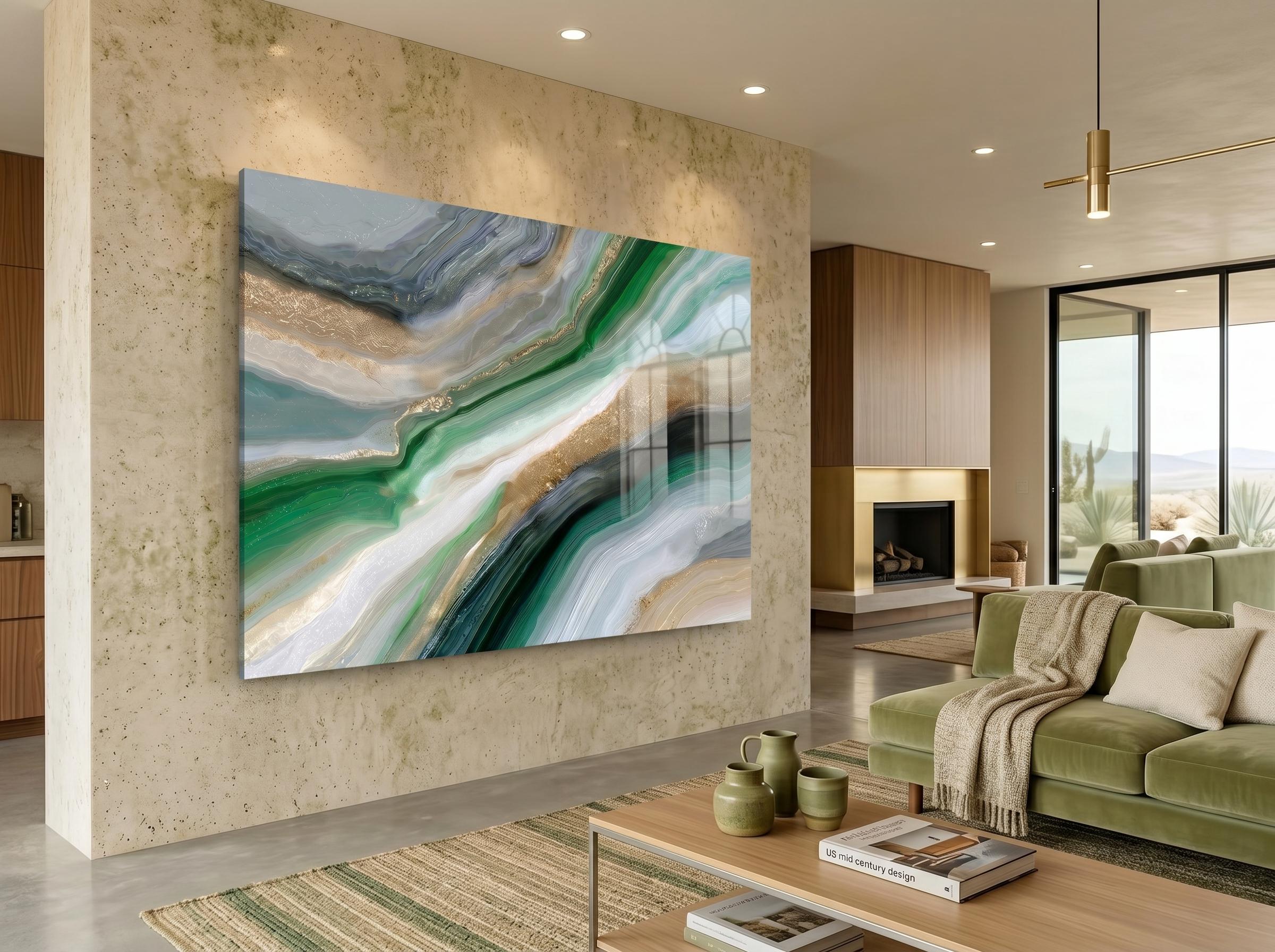 Jade Onyx Serenity Crystal AcrylGlass Wall Art, Luxury Spa and Wellness Clinic Decor