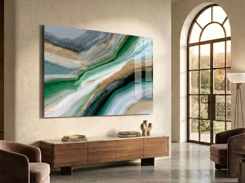 Jade Onyx Serenity Crystal AcrylGlass Wall Art, Luxury Spa and Wellness Clinic Decor
