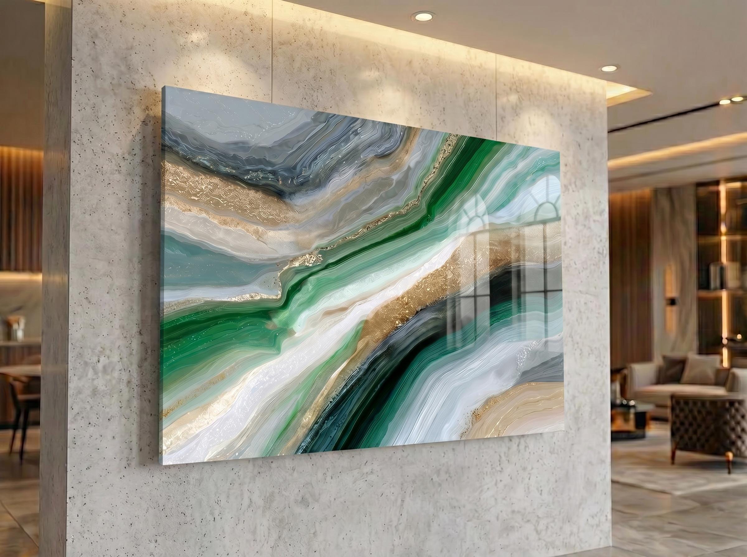 Jade Onyx Serenity Crystal AcrylGlass Wall Art, Luxury Spa and Wellness Clinic Decor