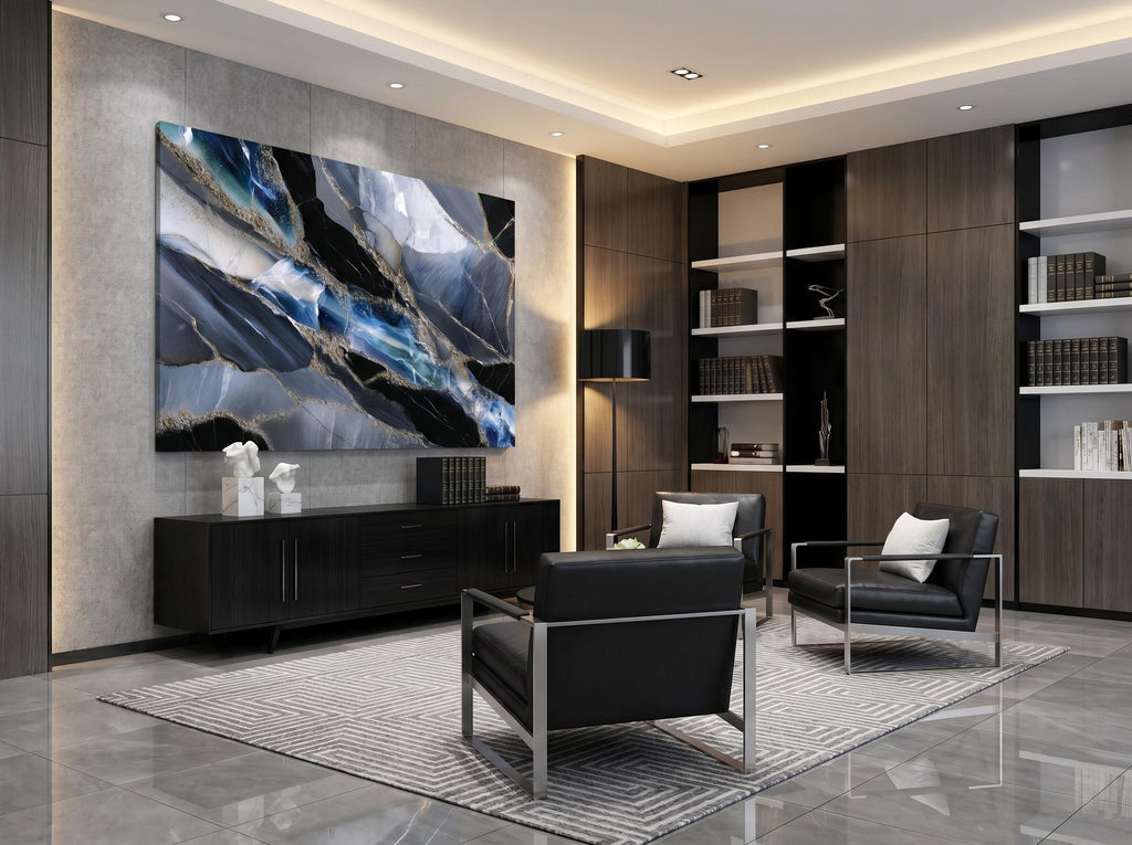 Obsidian Azure Meridian – Crystal Acrylic Wall Art for Executive Office Decor