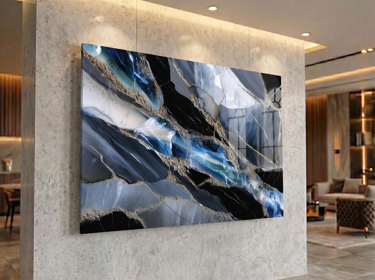 Obsidian Azure Meridian – Crystal Acrylic Wall Art for Executive Office Decor