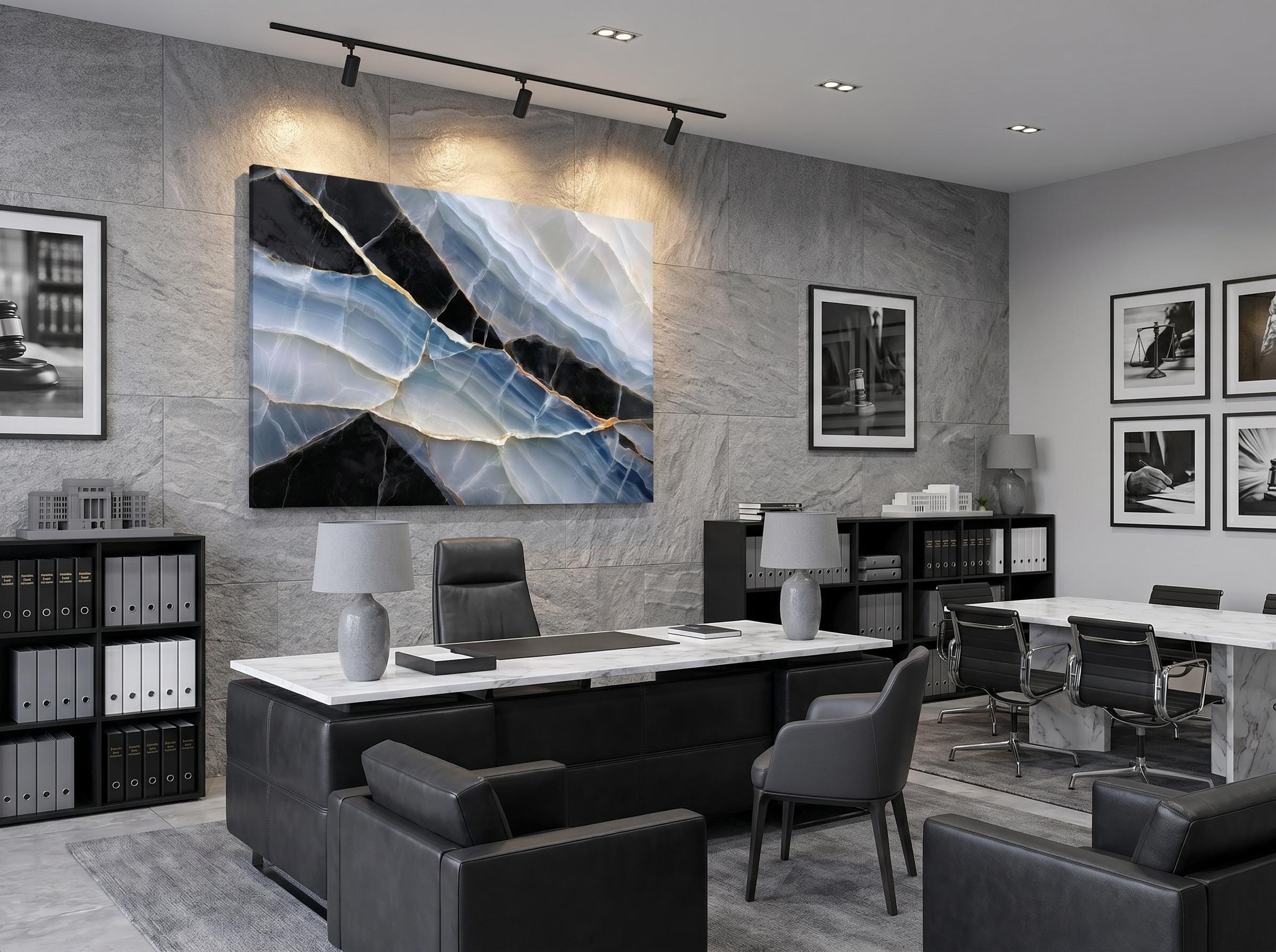 Sapphire Onyx Meridian – Crystal Acrylic Wall Art for Executive Office Decor