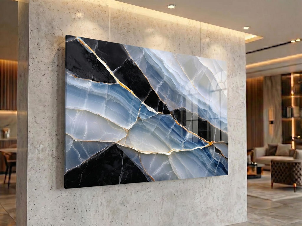 Sapphire Onyx Meridian – Crystal Acrylic Wall Art for Executive Office Decor