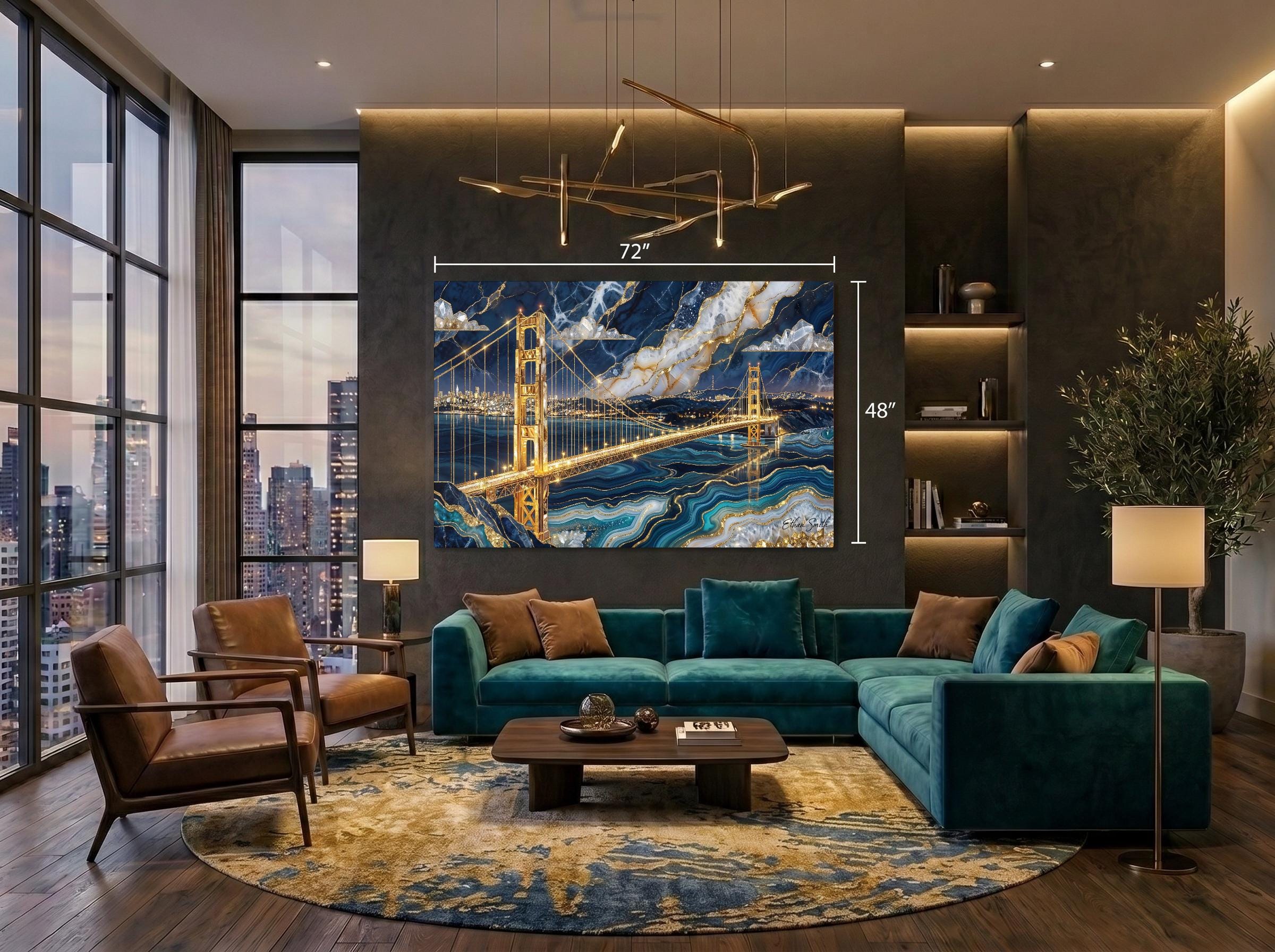 Golden Gate Bridge AcrylGlass Wall Art: Limited Edition Blue Agate 3D Effect (San Francisco)
