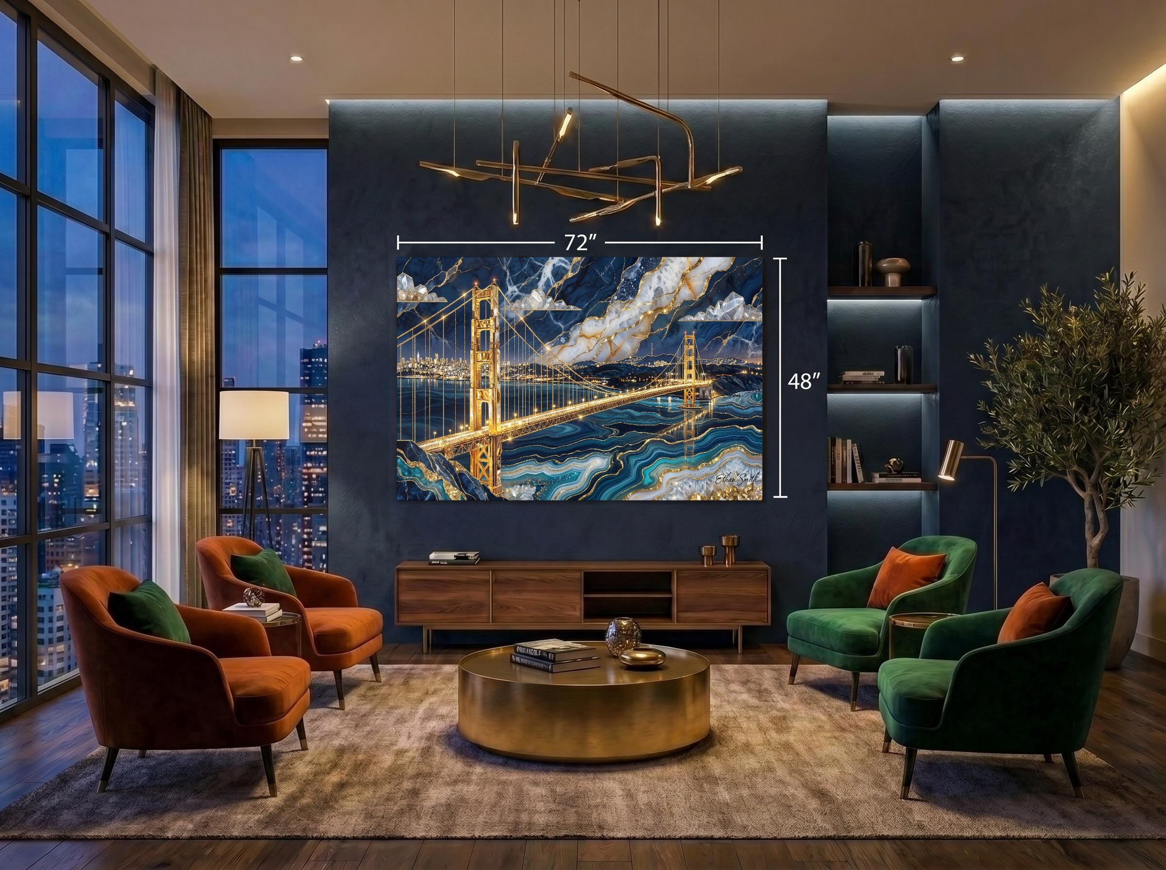 Golden Gate Bridge AcrylGlass Wall Art: Limited Edition Blue Agate 3D Effect (San Francisco)