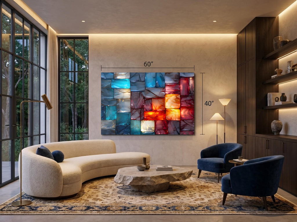 LumiRock Crystal Acrylglass Wall Art – Colorful Glass-Block Inspired Design, Luxury Statement Art