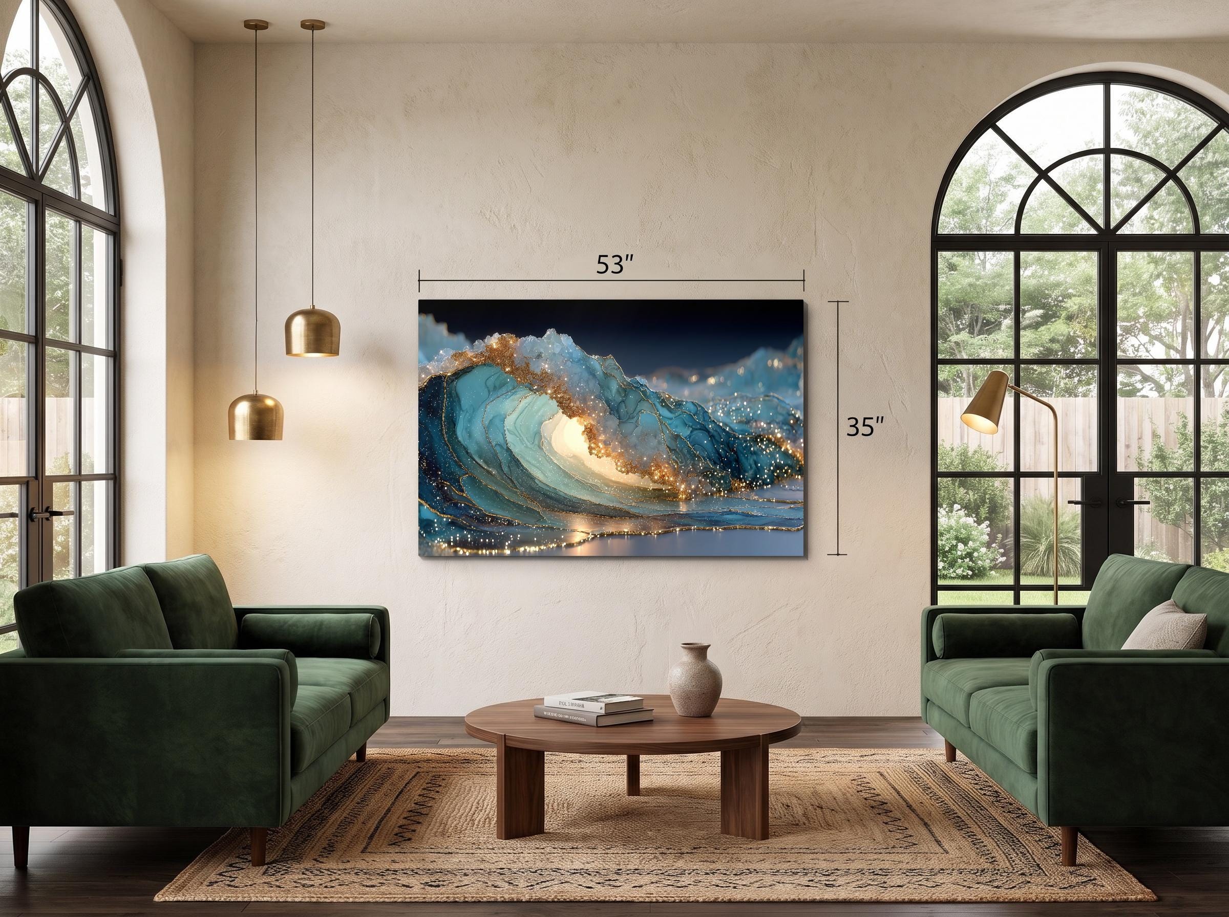 Aurelia Tide Crystal Acrylic Glass Wall Art, Luxury Ocean Wave Decor