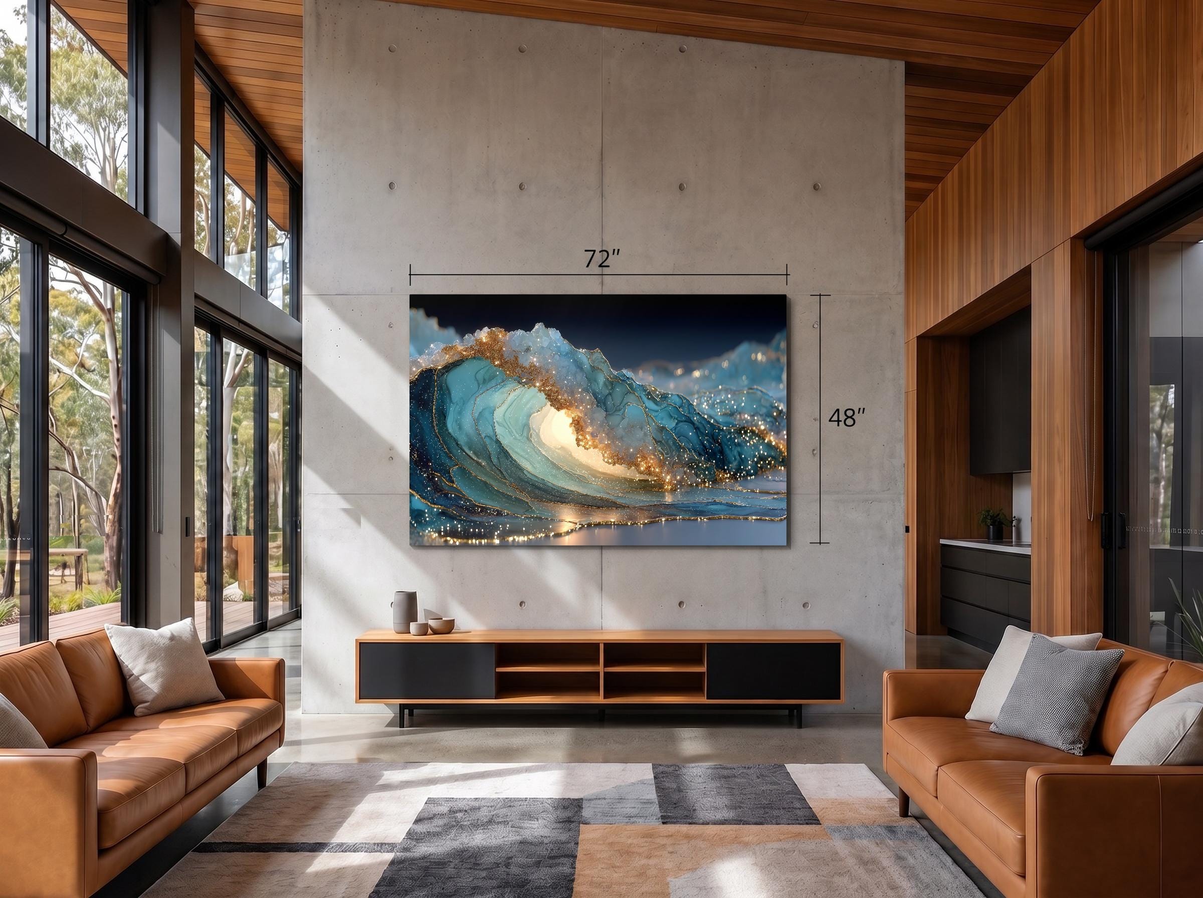 Aurelia Tide Crystal Acrylic Glass Wall Art, Luxury Ocean Wave Decor