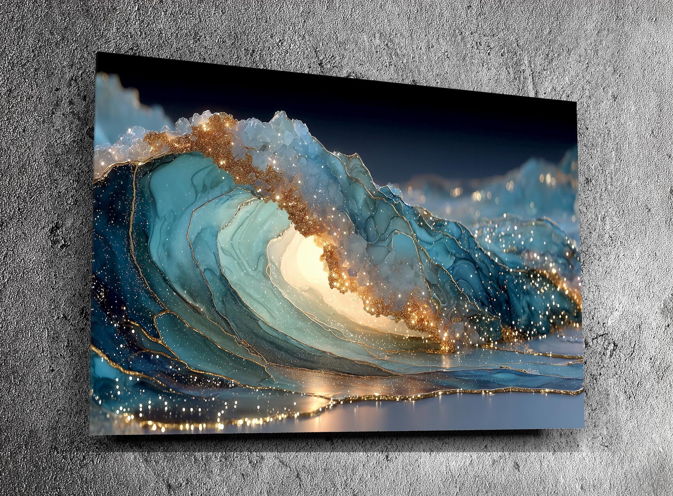 Aurelia Tide Crystal Acrylic Glass Wall Art, Luxury Ocean Wave Decor