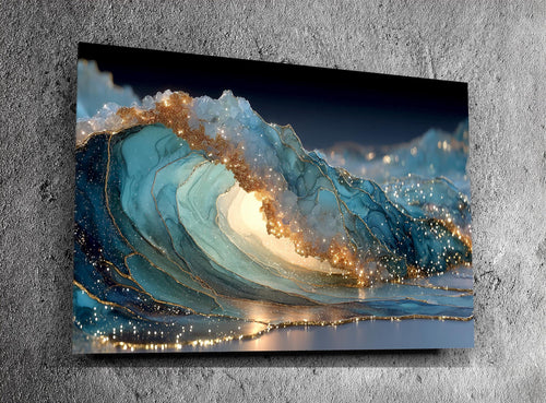 Aurelia Tide Crystal Acrylic Glass Wall Art, Luxury Ocean Wave Decor
