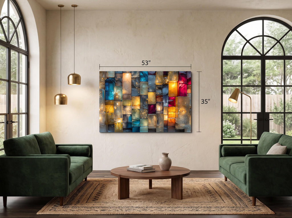 Jewel-Tone Marble Mosaic - Luxury Crystal AcrylGlass Wall Art with 3D Backlit Illusion