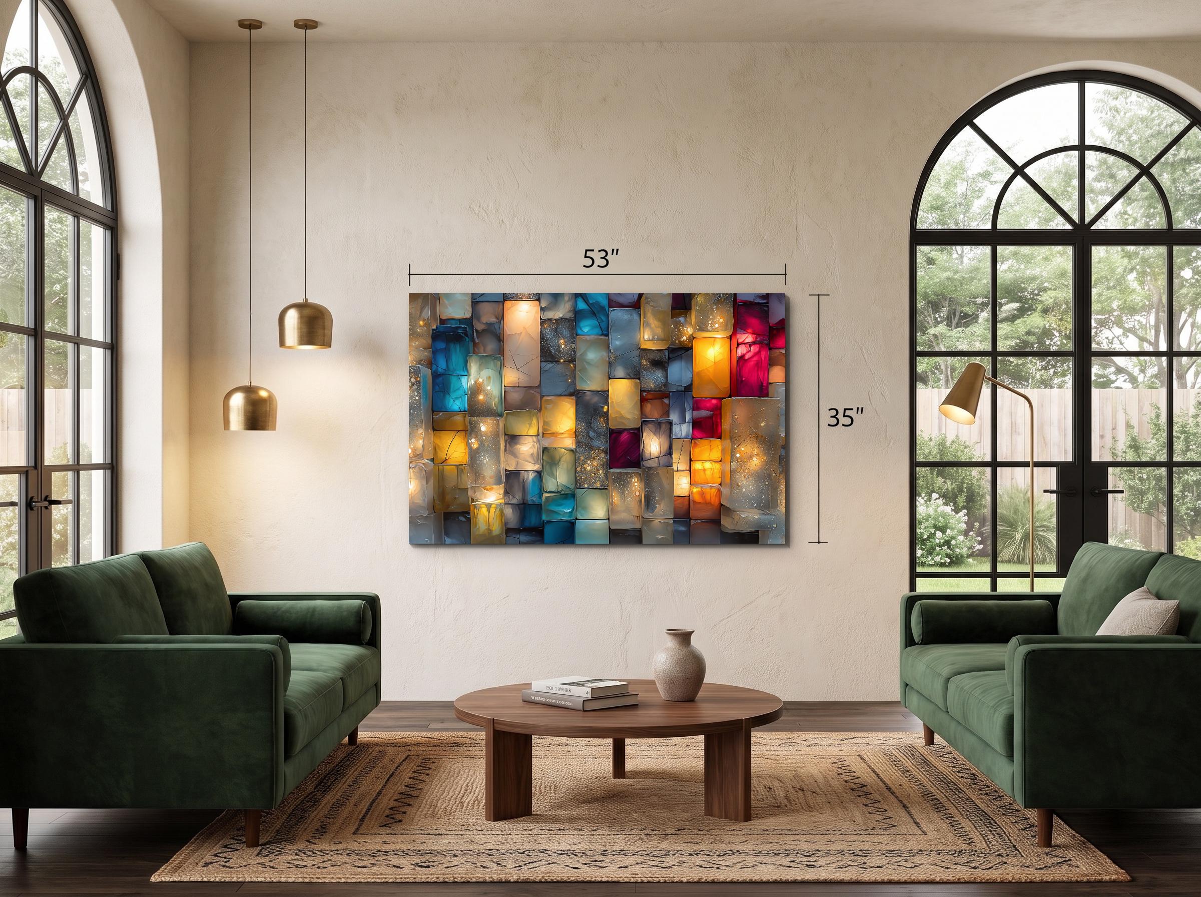 Jewel-Tone Marble Mosaic - Luxury Crystal AcrylGlass Wall Art with 3D Backlit Illusion