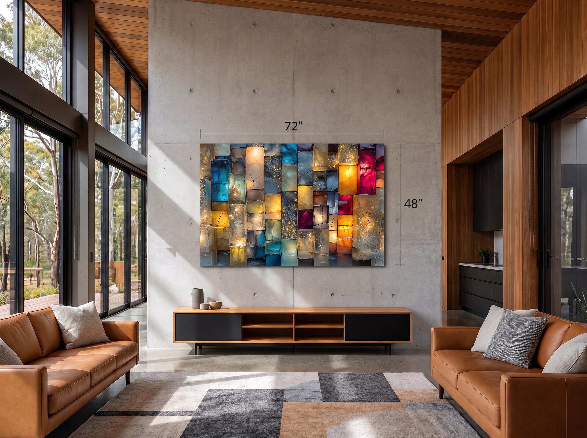 Jewel-Tone Marble Mosaic - Luxury Crystal AcrylGlass Wall Art with 3D Backlit Illusion
