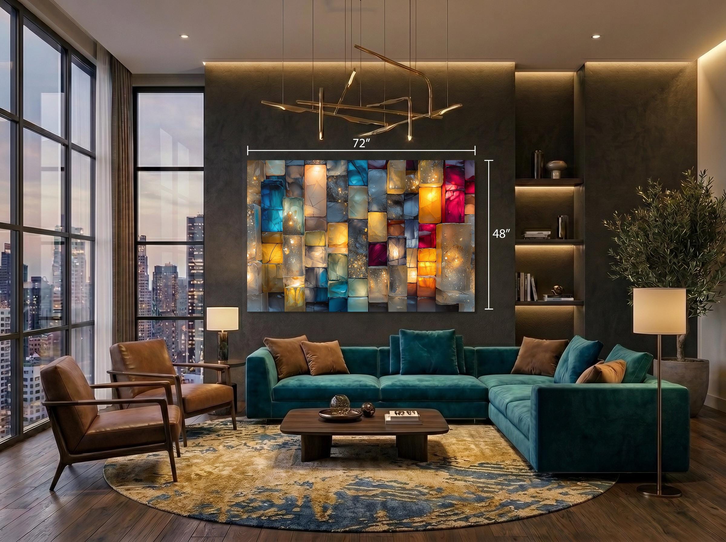 Jewel-Tone Marble Mosaic - Luxury Crystal AcrylGlass Wall Art with 3D Backlit Illusion