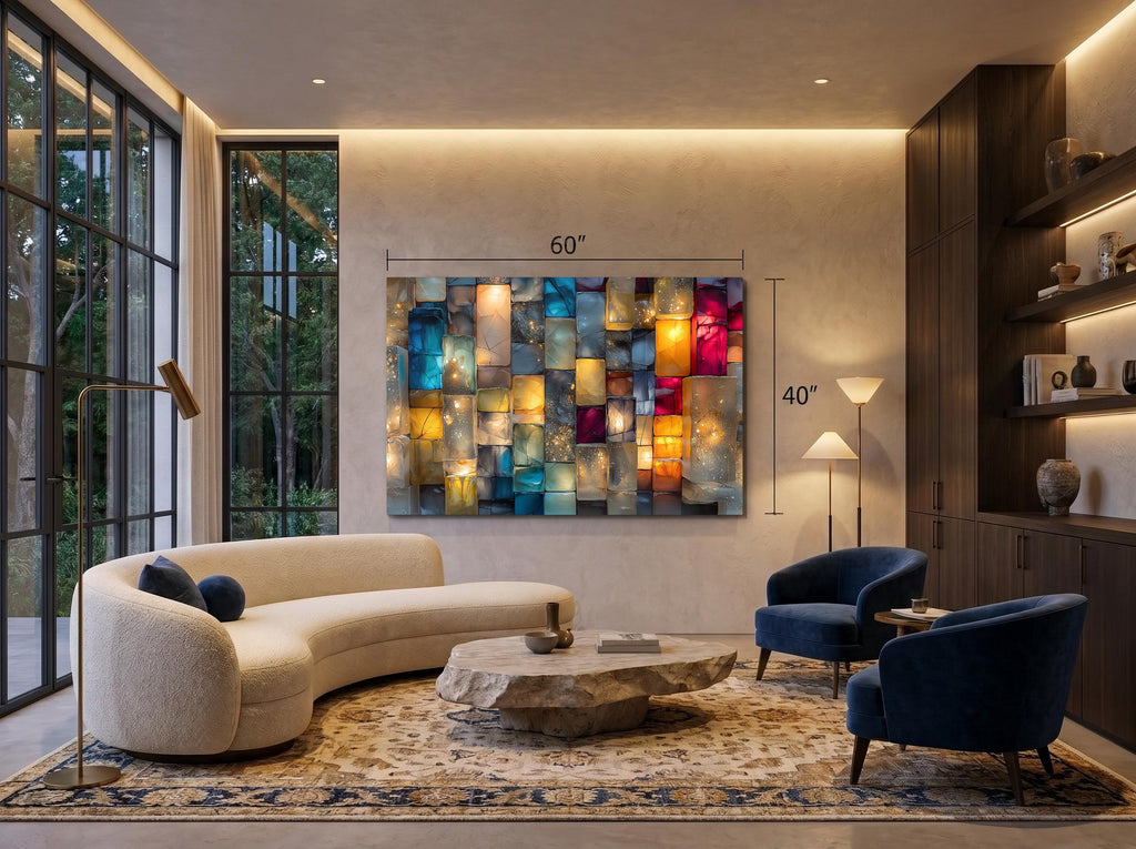Jewel-Tone Marble Mosaic - Luxury Crystal AcrylGlass Wall Art with 3D Backlit Illusion