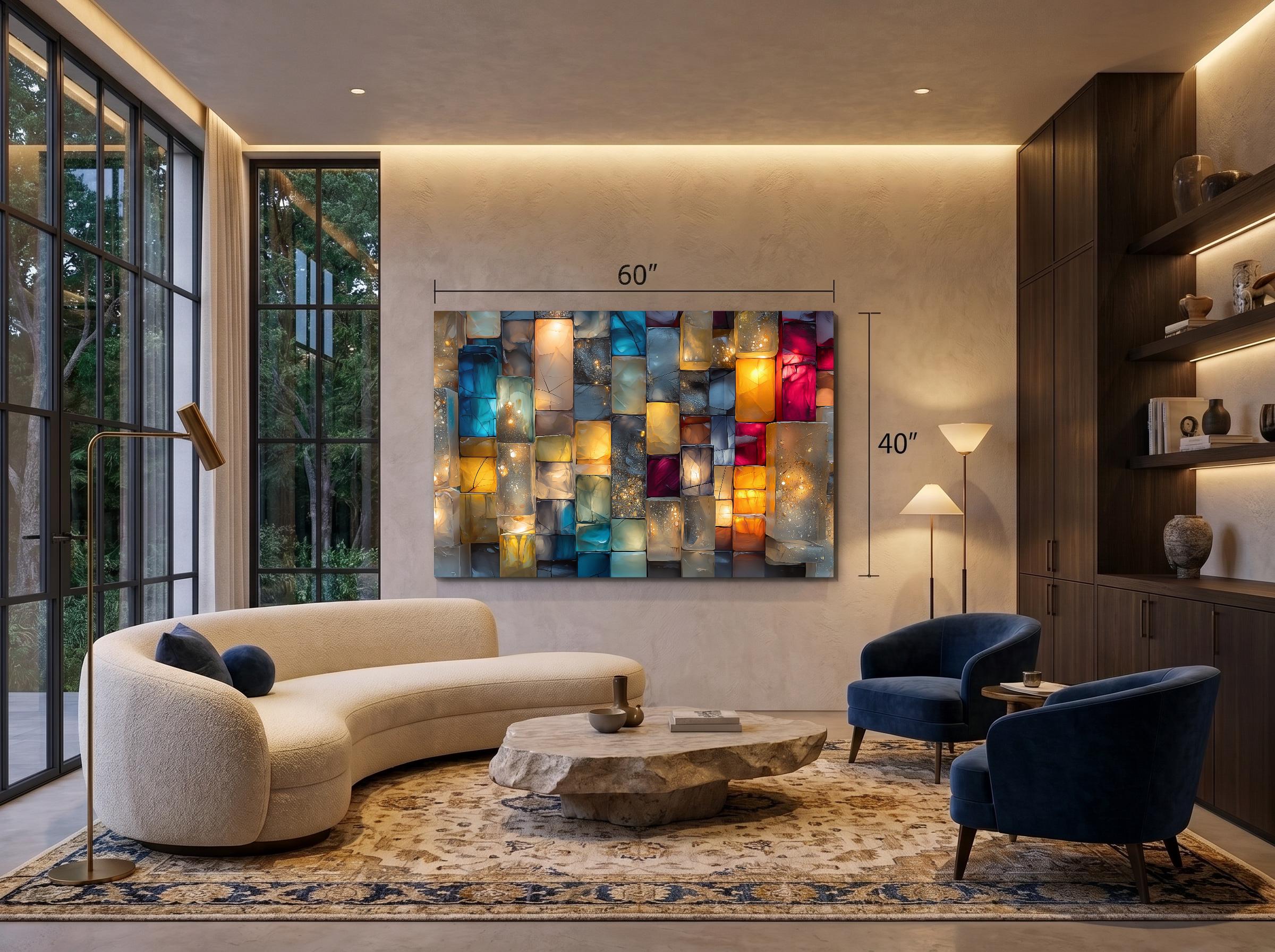 Jewel-Tone Marble Mosaic - Luxury Crystal AcrylGlass Wall Art with 3D Backlit Illusion