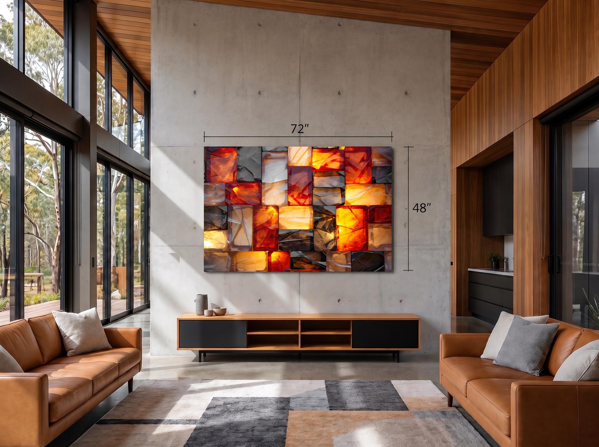 Amber Radiance Mosaic: Crystal AcrylGlass Wall Art - Modern Statement Piece