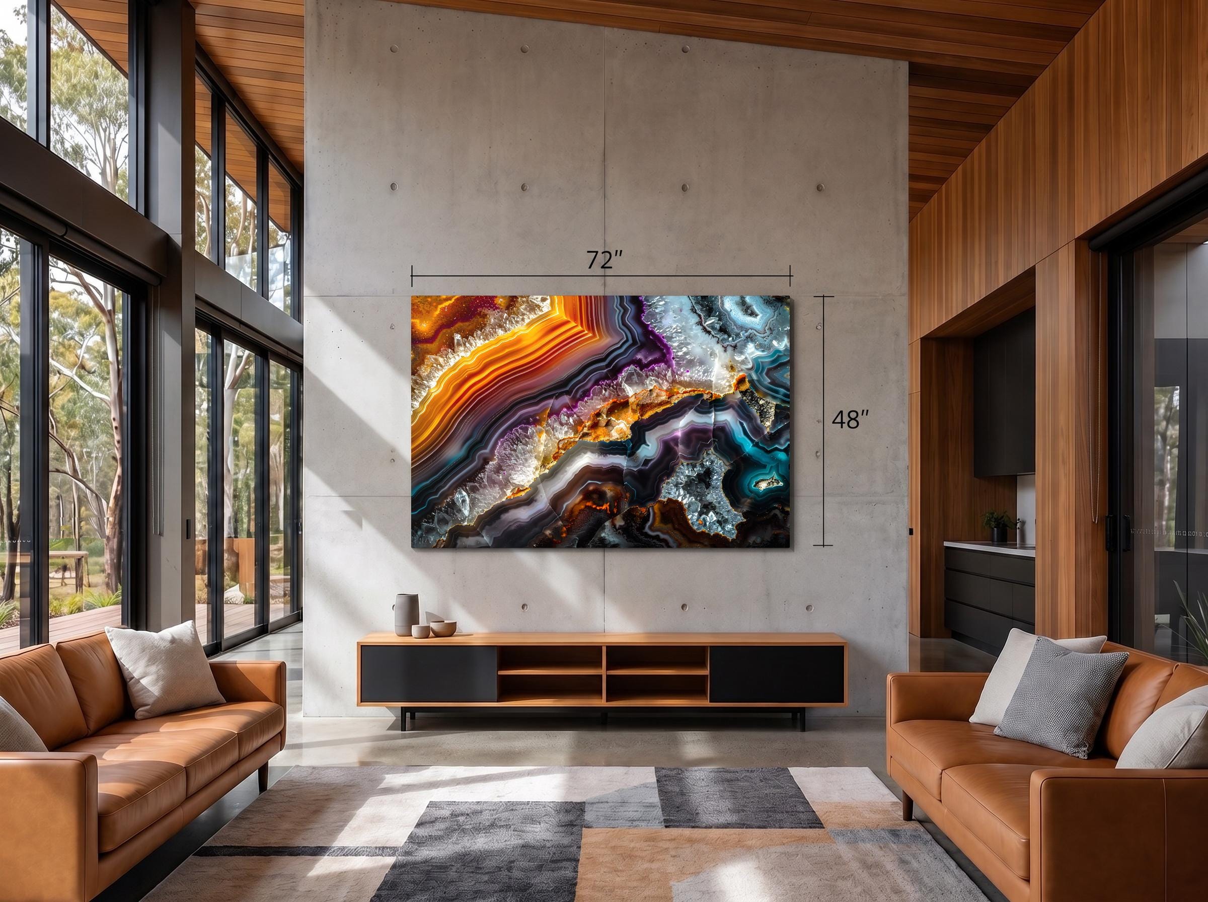 Geode Luxfire AcrylGlass Wall Art: Luminous Agate, Brushed Gold Accents