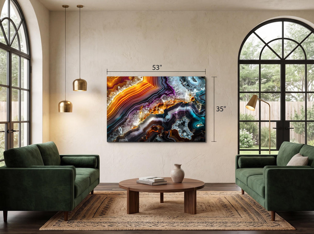 Geode Luxfire AcrylGlass Wall Art: Luminous Agate, Brushed Gold Accents