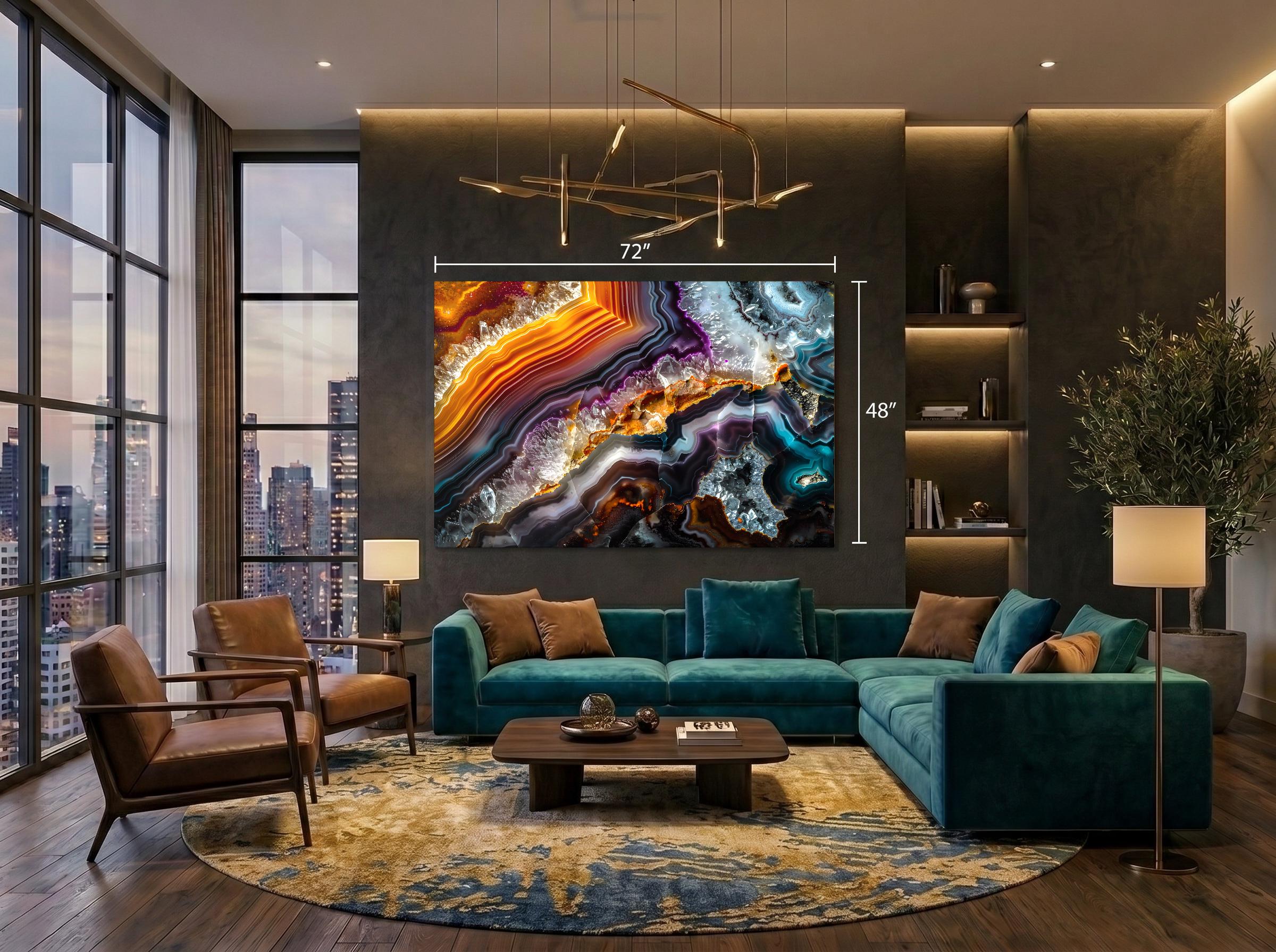 Geode Luxfire AcrylGlass Wall Art: Luminous Agate, Brushed Gold Accents