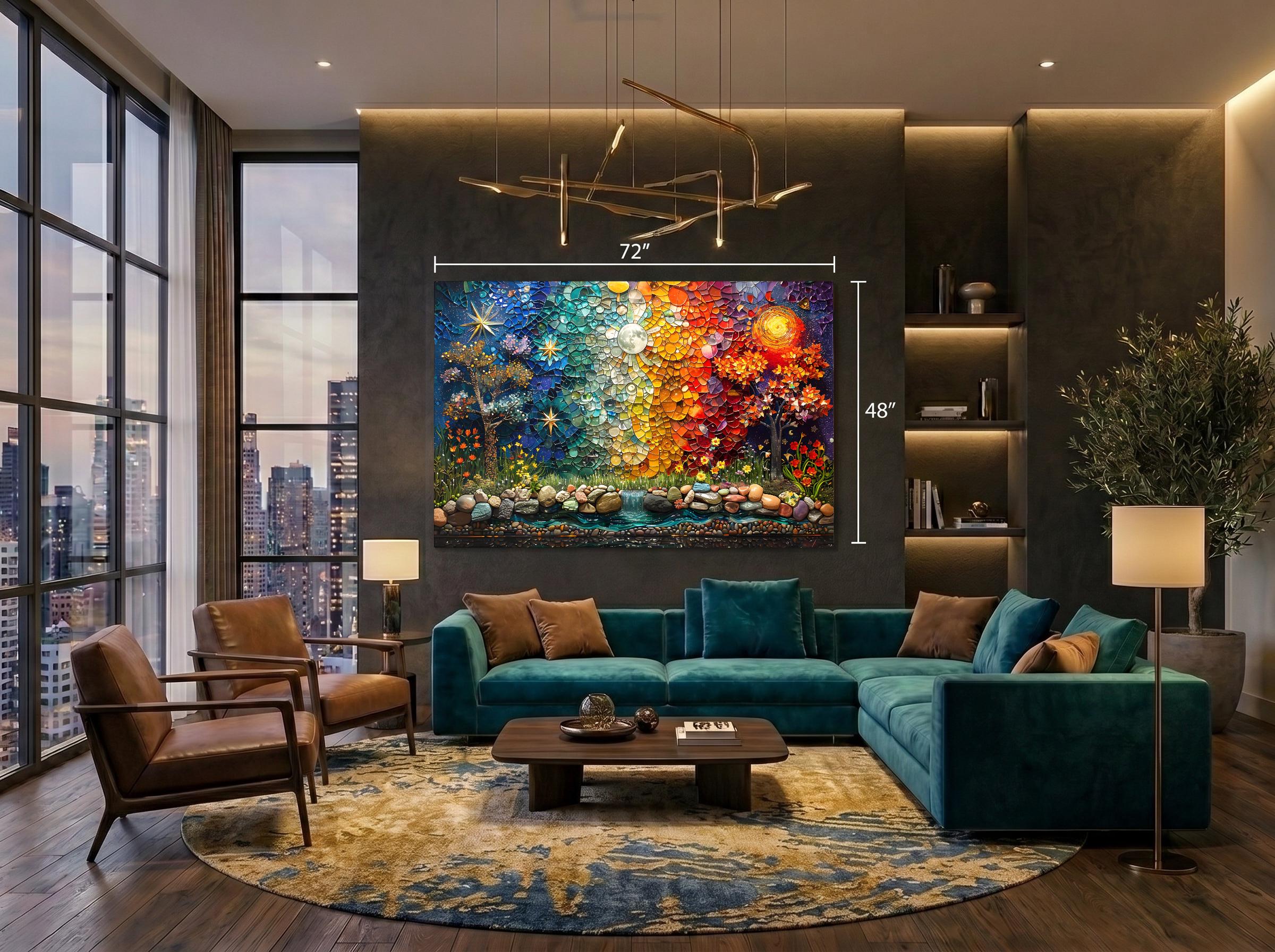 Twilight Fusion - Luxury Sapphire Abstract Crystal Acrylic Wall Art, Extra Large Crystal AcrylGlass Decor