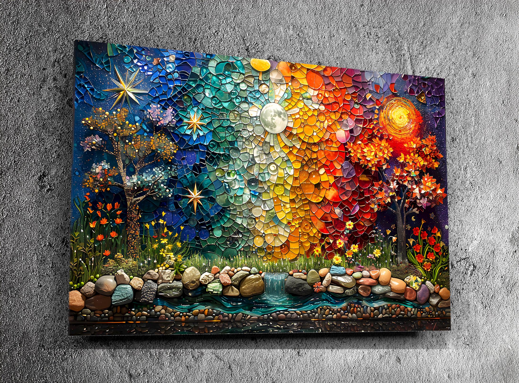 Twilight Fusion - Luxury Sapphire Abstract Crystal Acrylic Wall Art, Extra Large Crystal AcrylGlass Decor