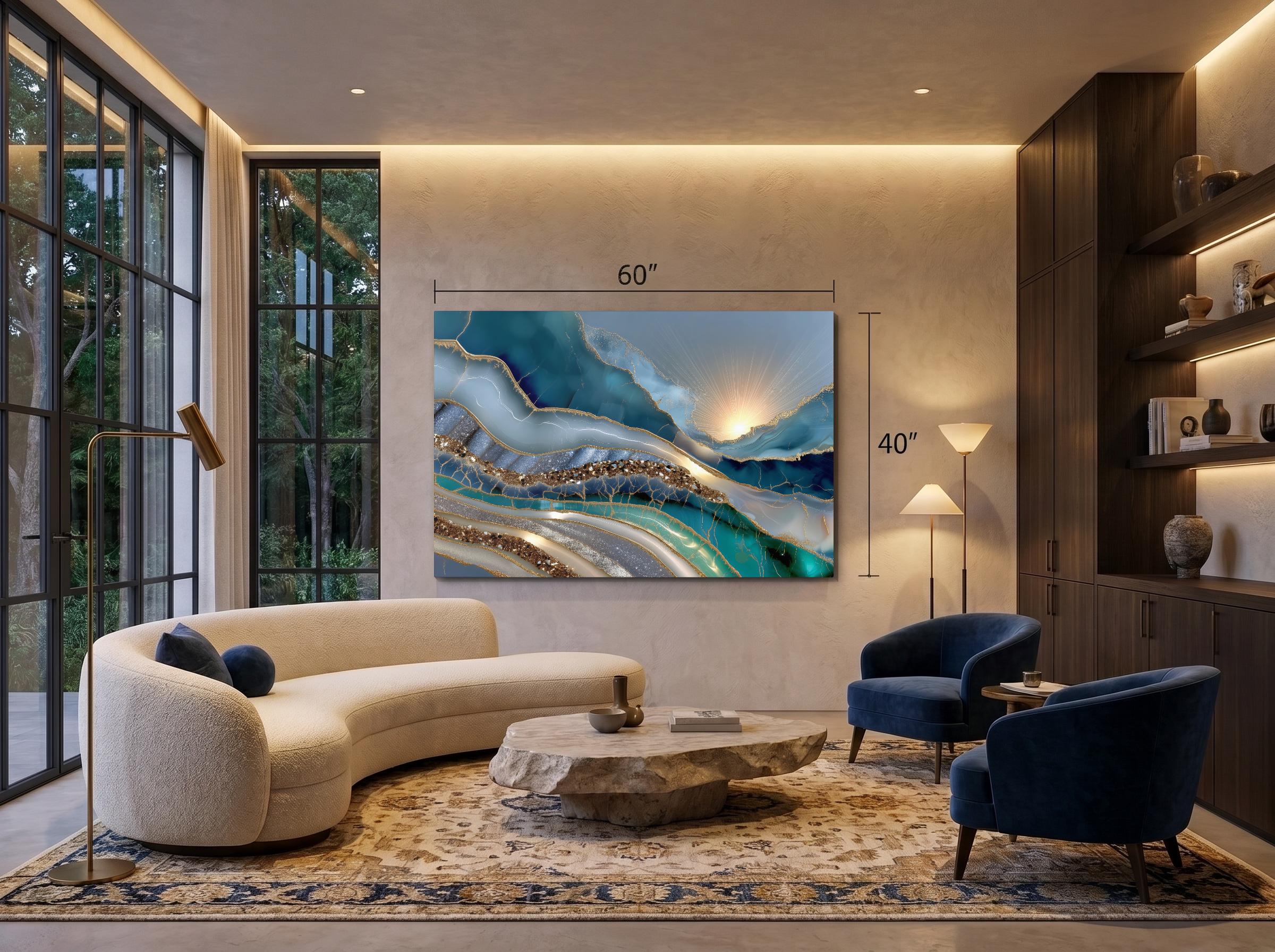 Stardust Azure Crystal AcrylGlass Wall Art – Blue Gold Abstract Artwork