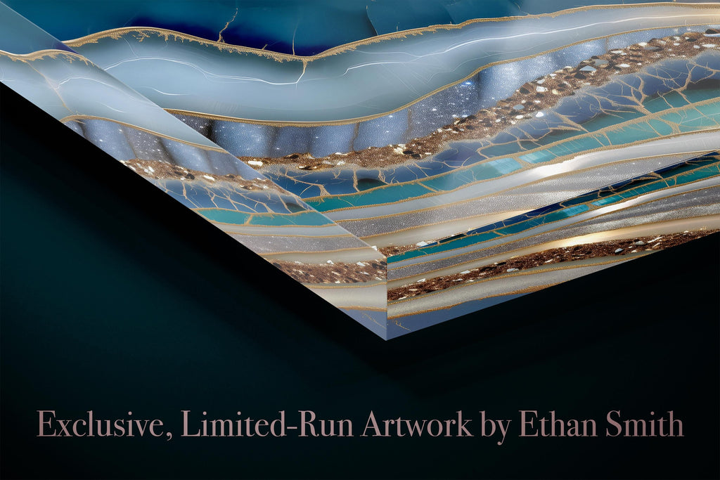 Stardust Azure Crystal AcrylGlass Wall Art – Blue Gold Abstract Artwork