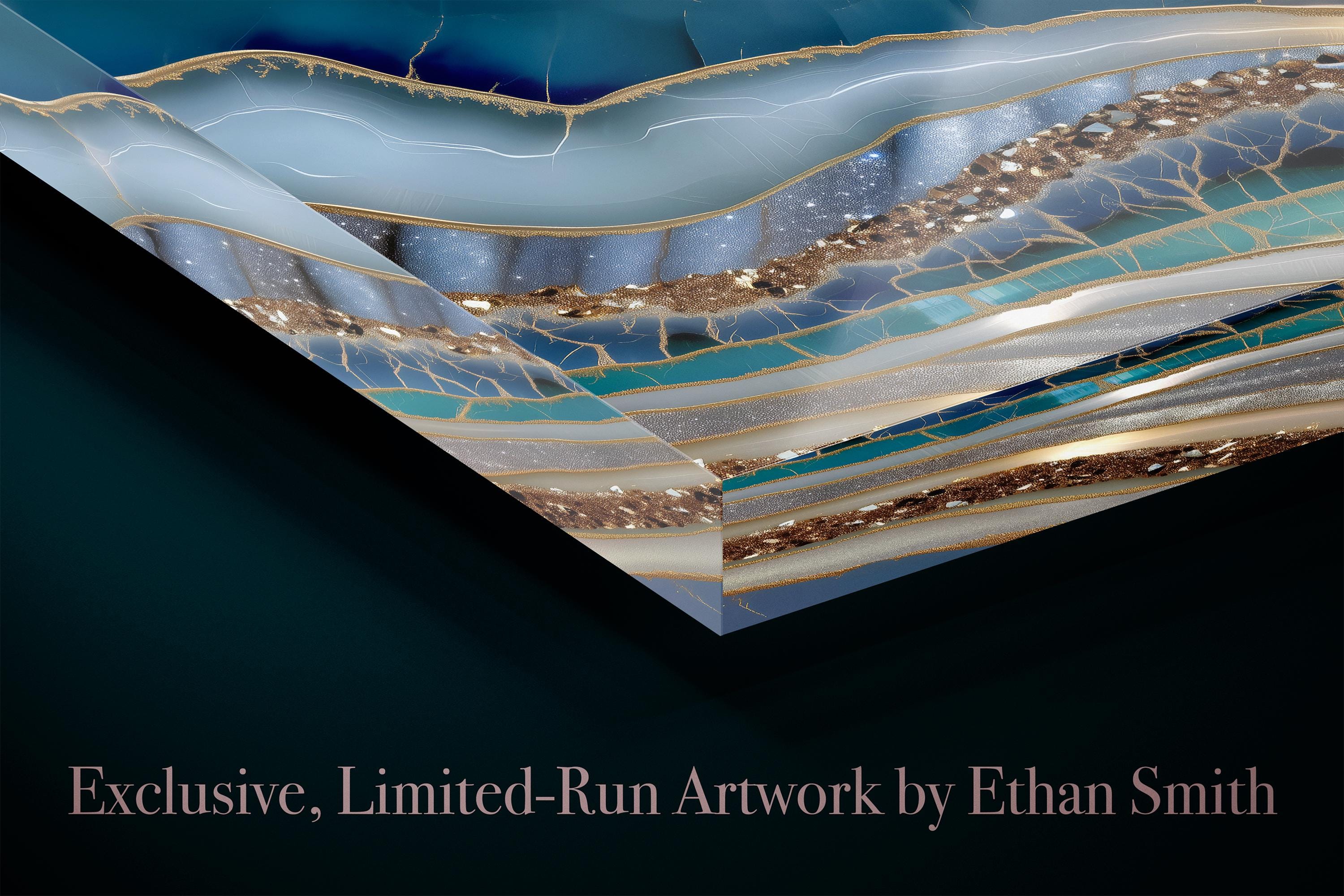 Stardust Azure Crystal AcrylGlass Wall Art – Blue Gold Abstract Artwork