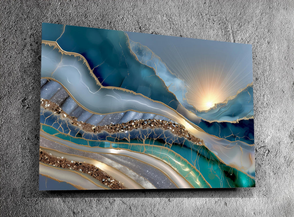 Stardust Azure Crystal AcrylGlass Wall Art – Blue Gold Abstract Artwork