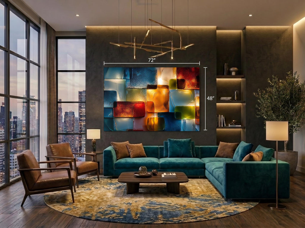 Luminous Topaz & Sapphire Crystal AcrylGlass Wall Decor: Contemporary Art with 3D and Backlit illusion