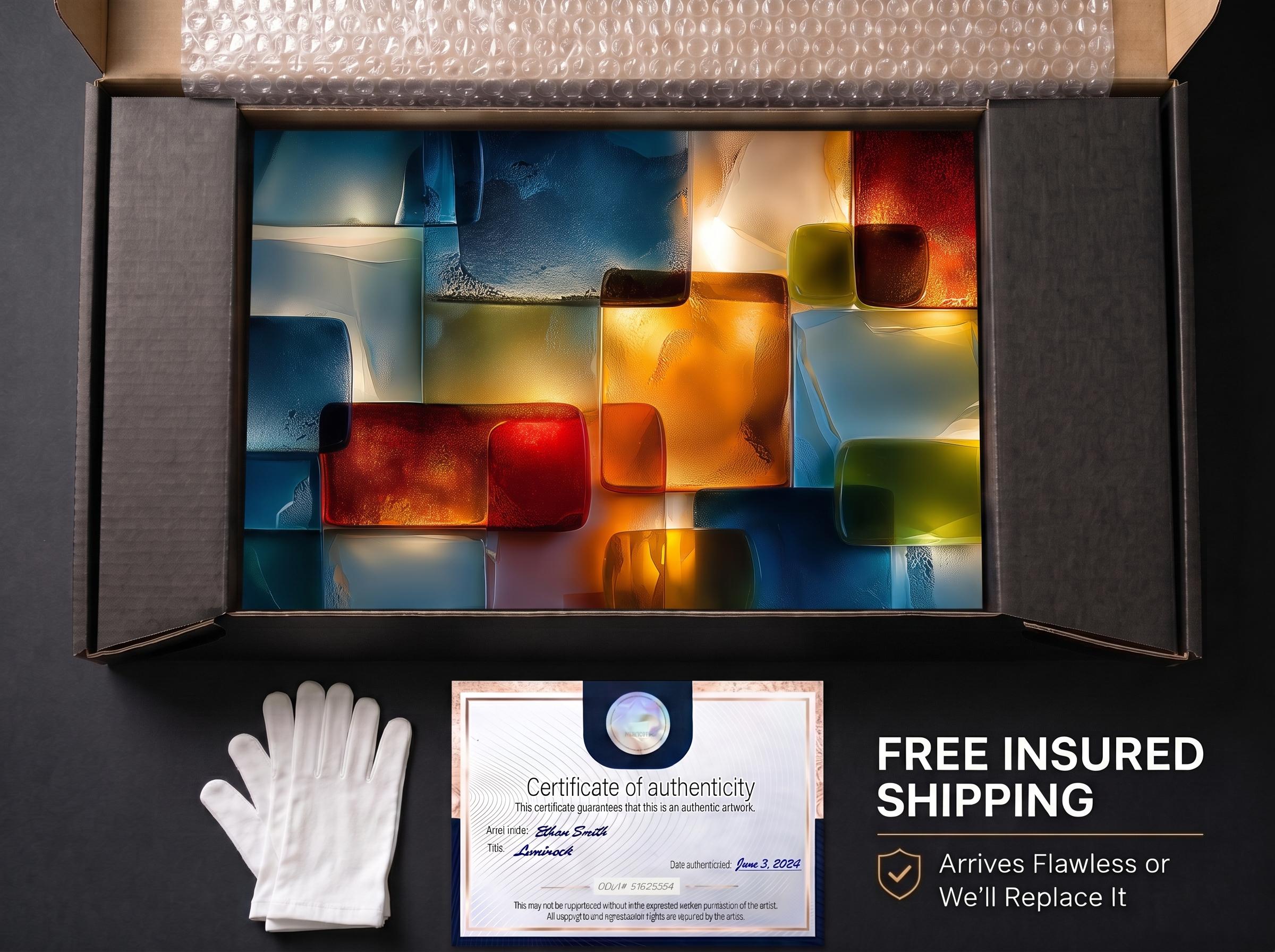 Luminous Topaz & Sapphire Crystal AcrylGlass Wall Decor: Contemporary Art with 3D and Backlit illusion