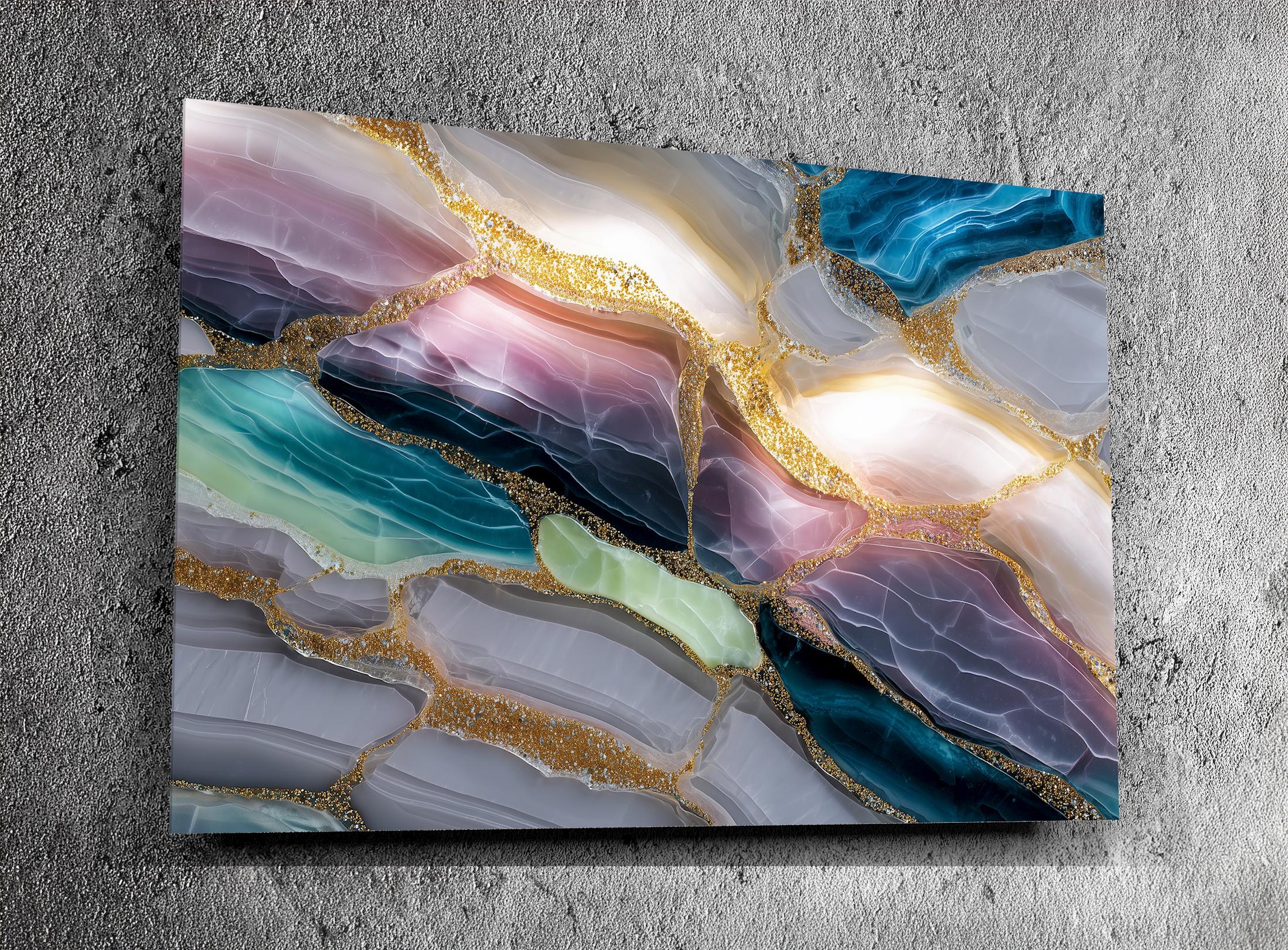 Sapphire Quartz Acrylic Glass Wall Art: Backlit Illusion Decor